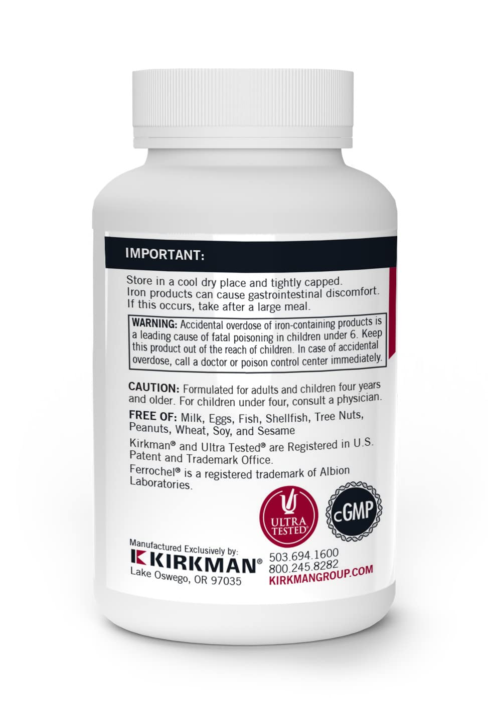 Foto 4 pulgar | Suplemento Kirkman Iron Ferrochel 5 Mg 120 Cápsulas - Venta Internacional.