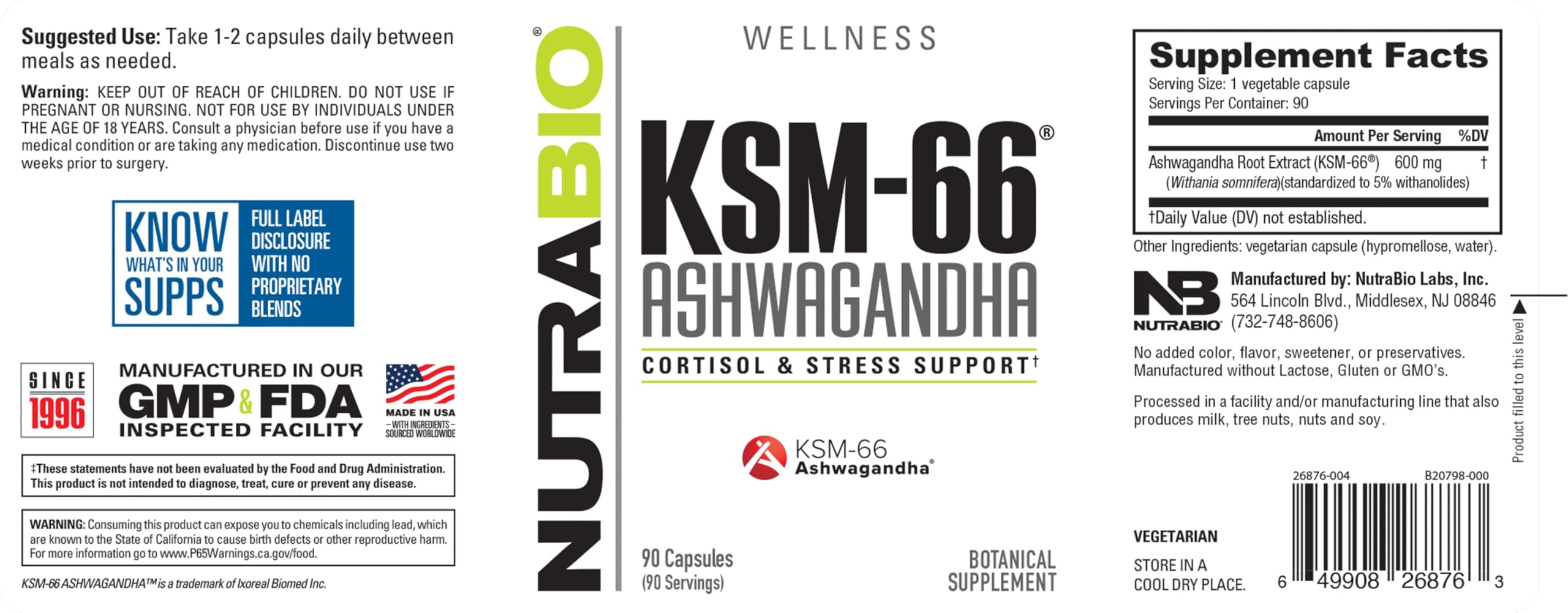Foto 7 | Suplemento Herbal Nutrabio Ashwagandha Ksm-66 600 Mg 90 Cápsulas - Venta Internacional.