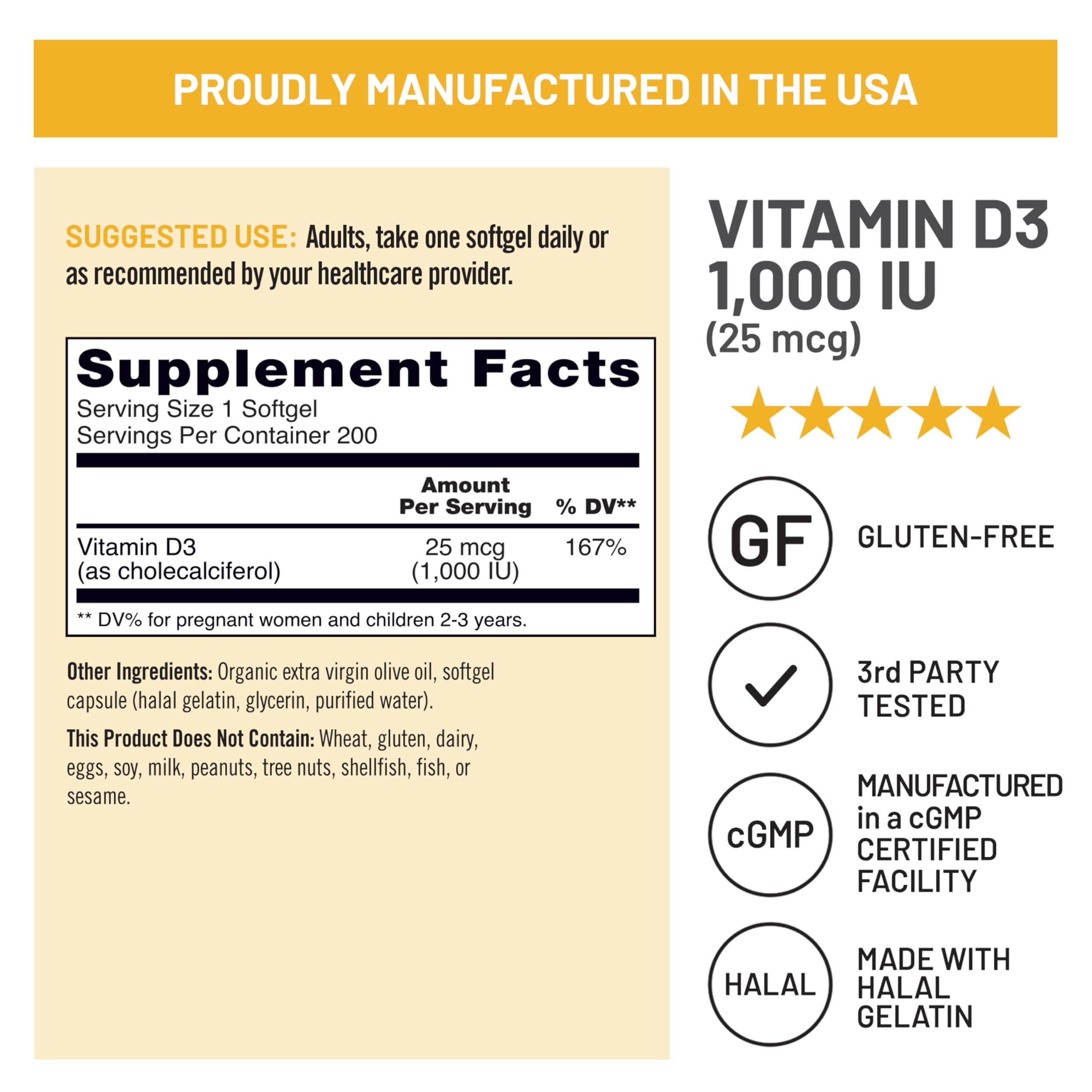 Foto 7 | Suplemento Naturewise De Vitamina D3 De 1000 Ui Para 200 Días  200 Unidades - Venta Internacional.