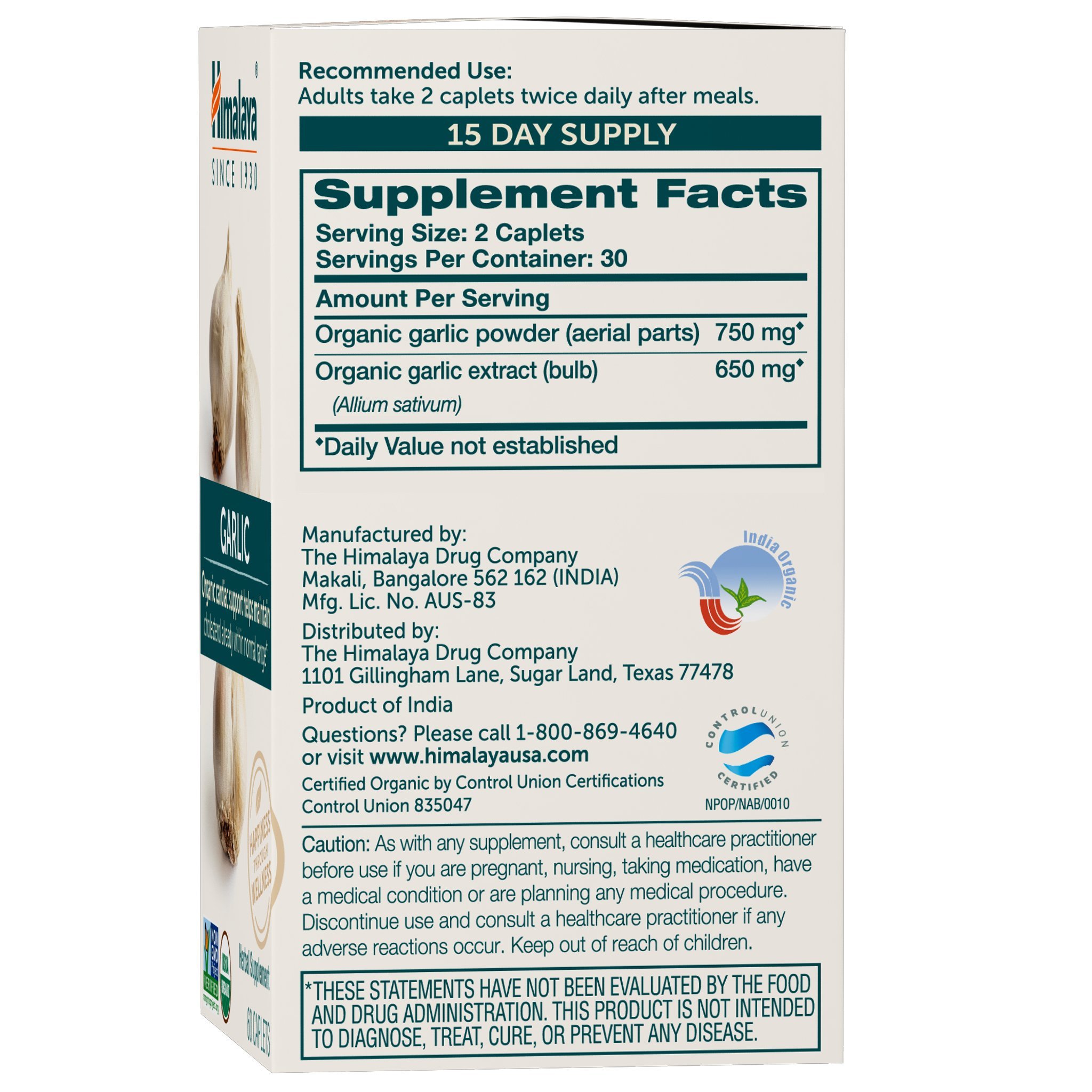 Foto 3 pulgar | Suplemento De Ajo Orgánico Del Himalaya  1400 Mg  60 Cápsulas - Venta Internacional.