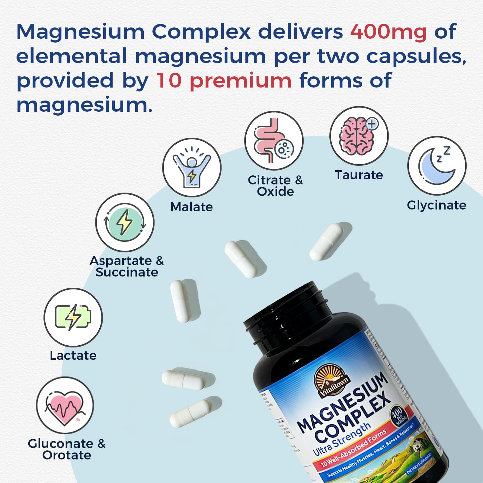 Foto 4 pulgar | Suplemento Vitalitown Ultra Strength Magnesium Complex 400 Mg - Venta Internacional.