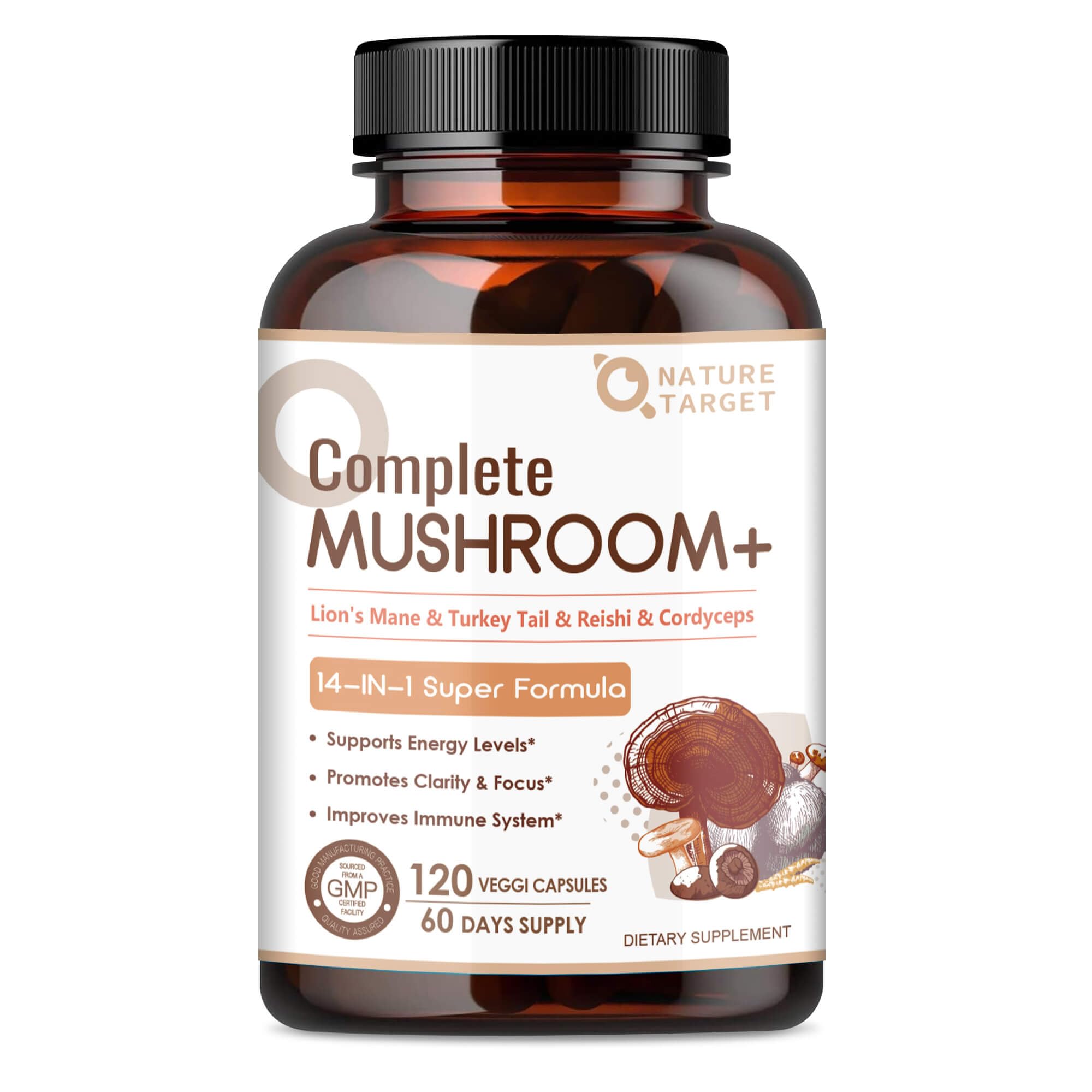 Foto 2 pulgar | Suplemento Nature Target Mushroom Complex 14 En 1 120 Cápsulas - Venta Internacional.