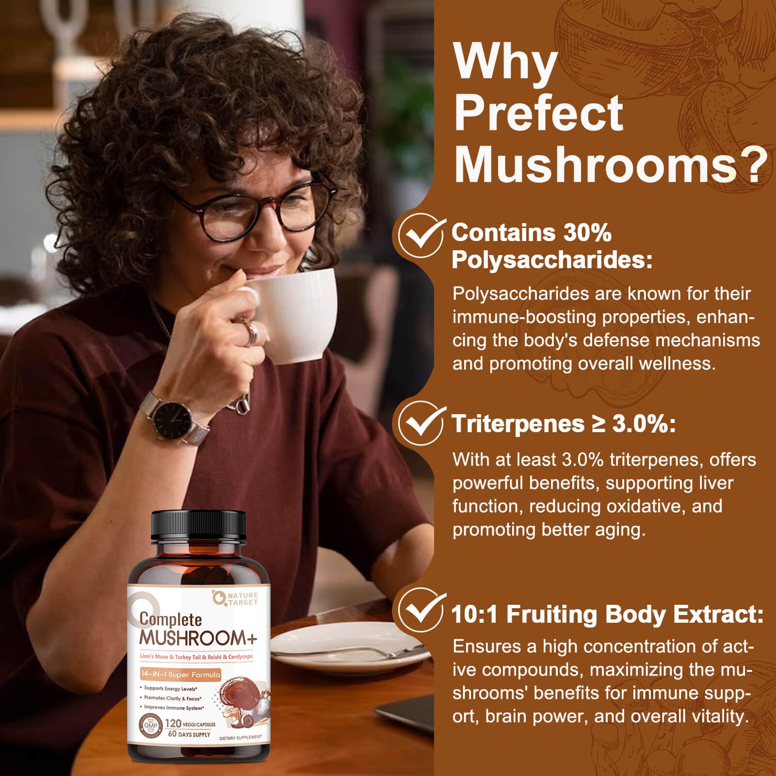 Foto 5 pulgar | Suplemento Nature Target Mushroom Complex 14 En 1 120 Cápsulas - Venta Internacional.