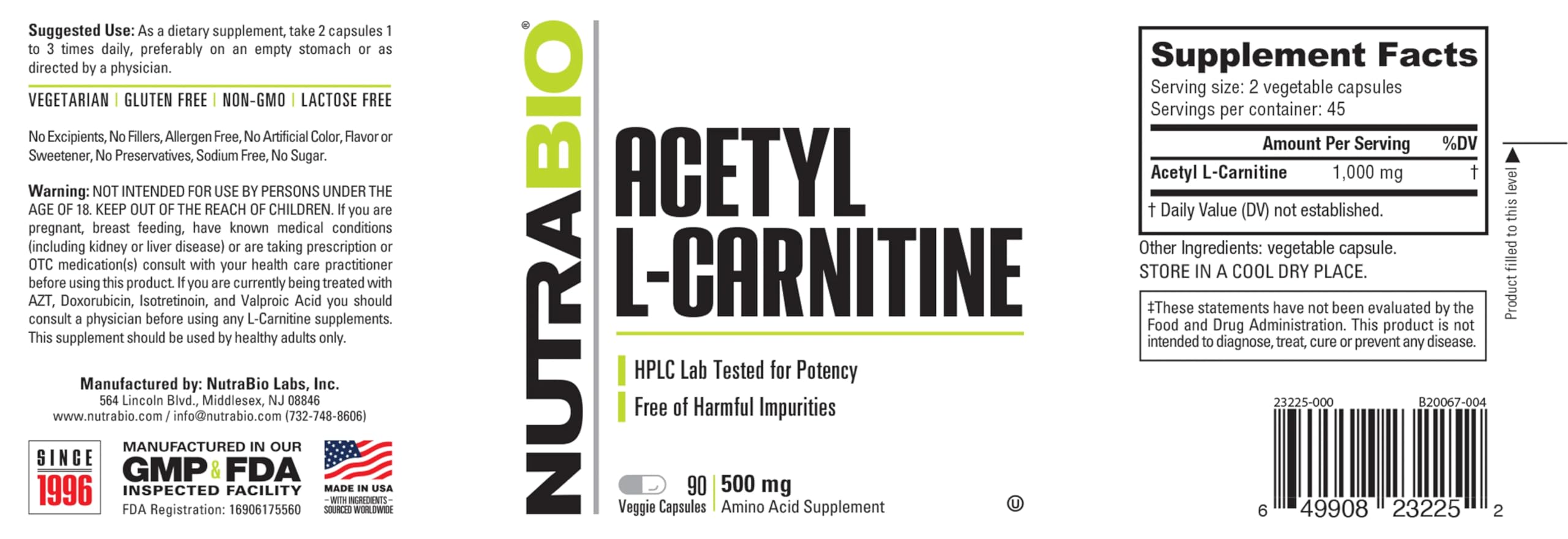 Foto 4 pulgar | Suplemento Alimenticio NutraBio Acetil L-Carnitina 90 Cápsulas - Venta Internacional