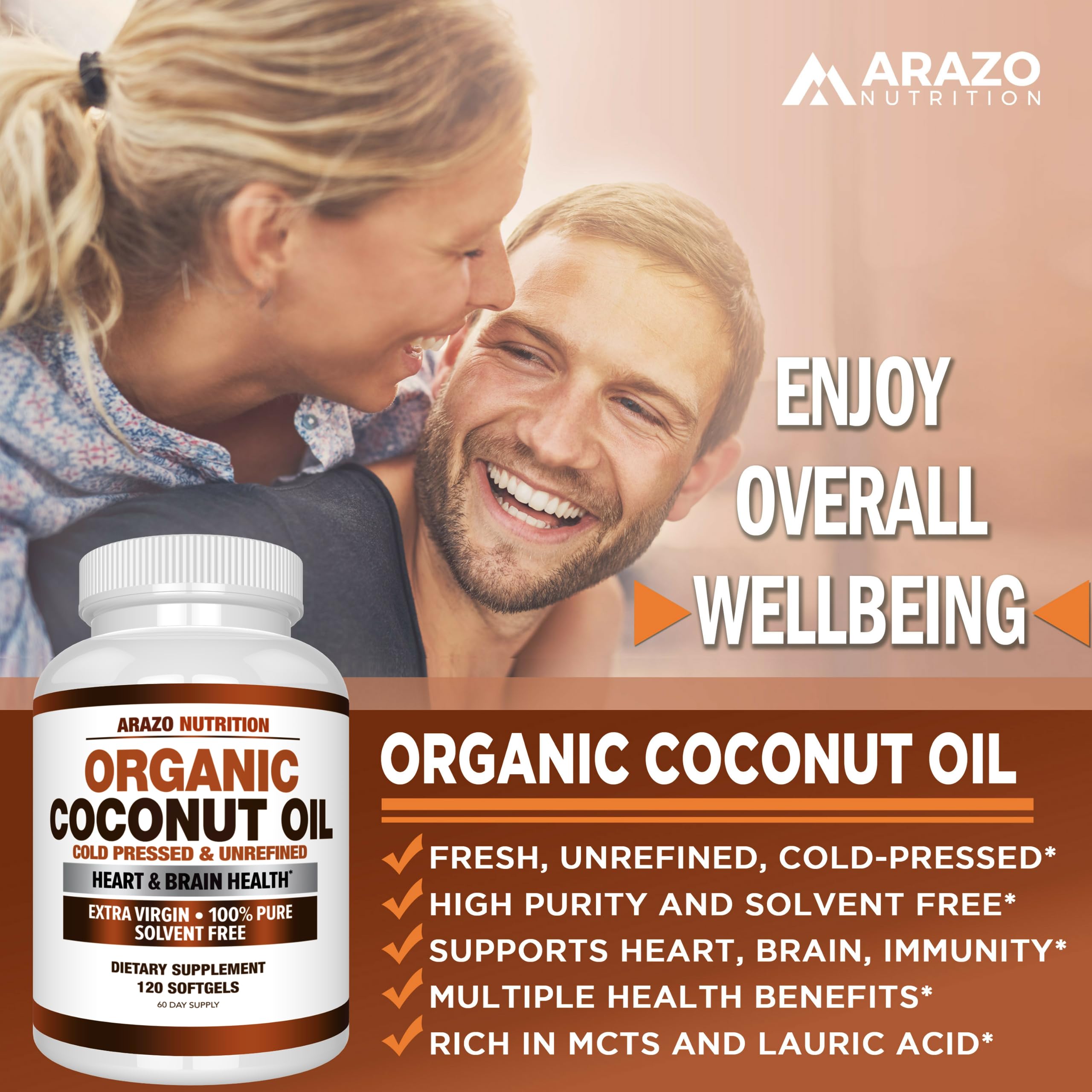 Foto 5 pulgar | Suplemento De Aceite De Coco Orgánico Arazo Nutrition  2000 Mg  120 Cápsulas De Gelatina Blanda - Venta Internacional.