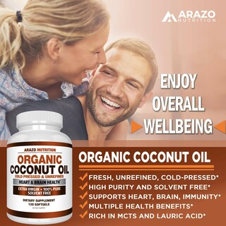 Foto 4 | Suplemento De Aceite De Coco Orgánico Arazo Nutrition 2000 Mg 120 Cápsulas De Gelatina Blanda - Venta Internacional.