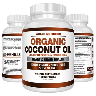 Foto 7 | Suplemento De Aceite De Coco Orgánico Arazo Nutrition 2000 Mg 120 Cápsulas De Gelatina Blanda - Venta Internacional.