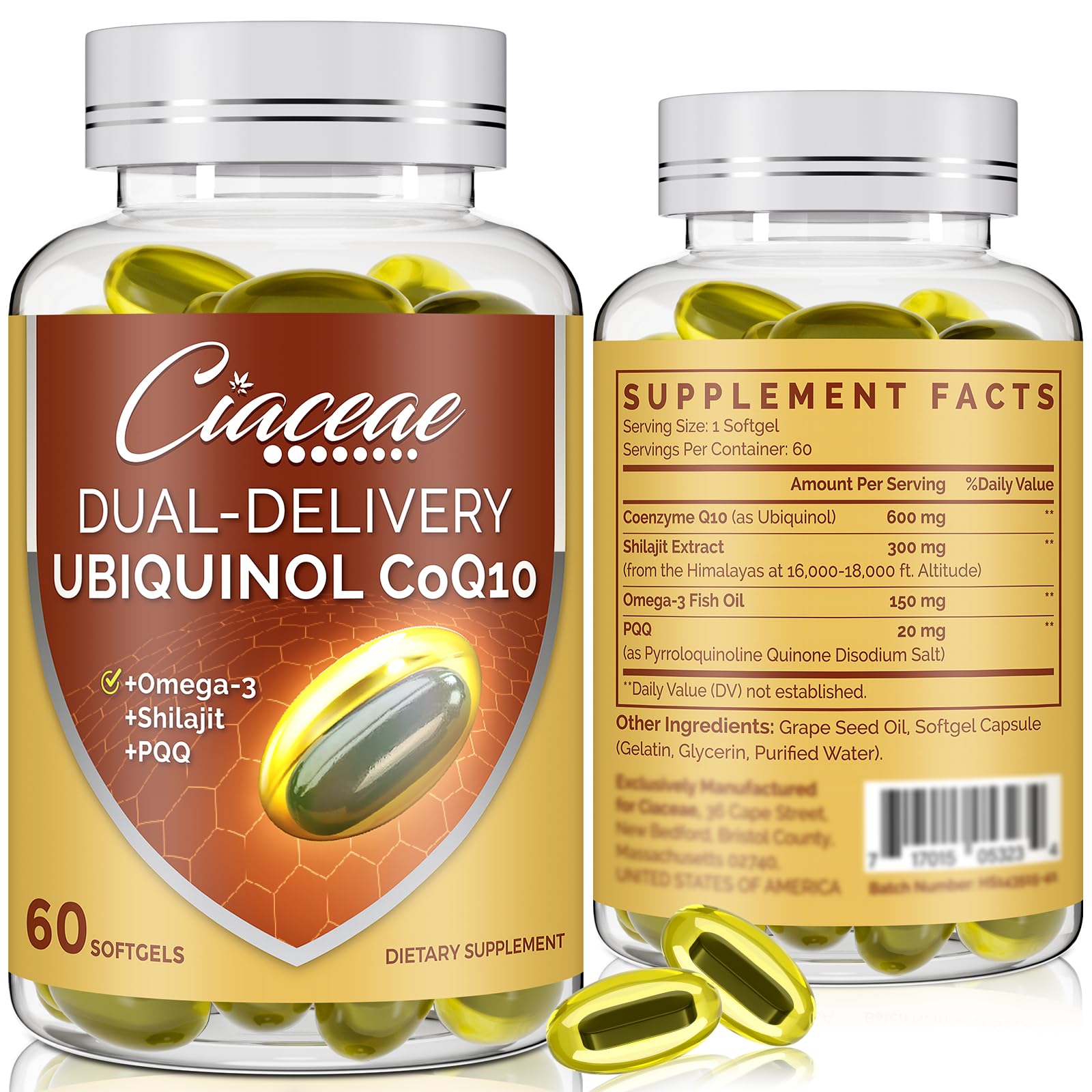 Foto 2 pulgar | Suplemento Ciaceae Ubiquinol Coq10 600 Mg Con Omega-3 Y Pqq 120s - Venta Internacional.