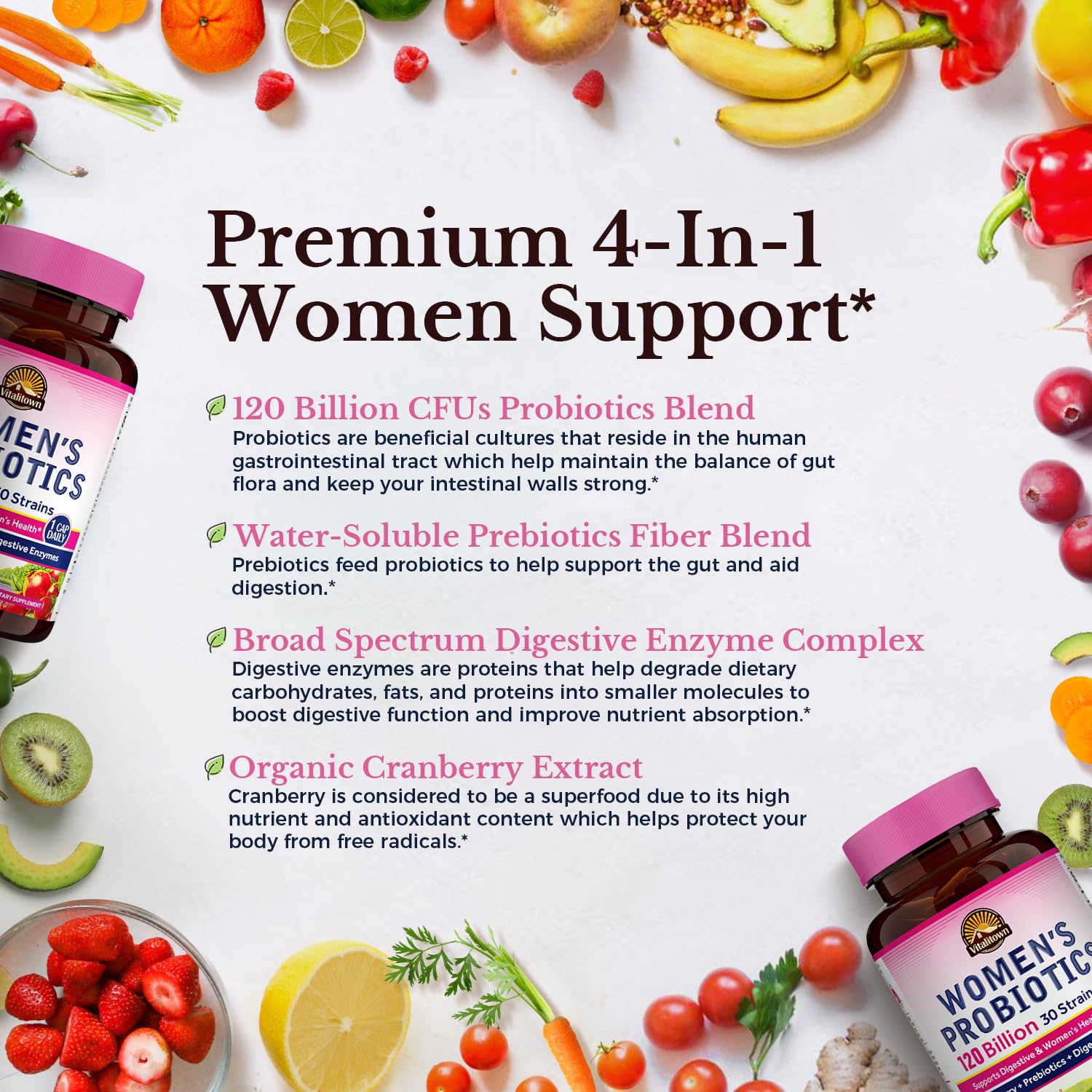 Foto 4 pulgar | Probióticos Vitalitown 120 Mil Millones De Ufc Para Mujeres  30 Cepas  60 Cápsulas - Venta Internacional.