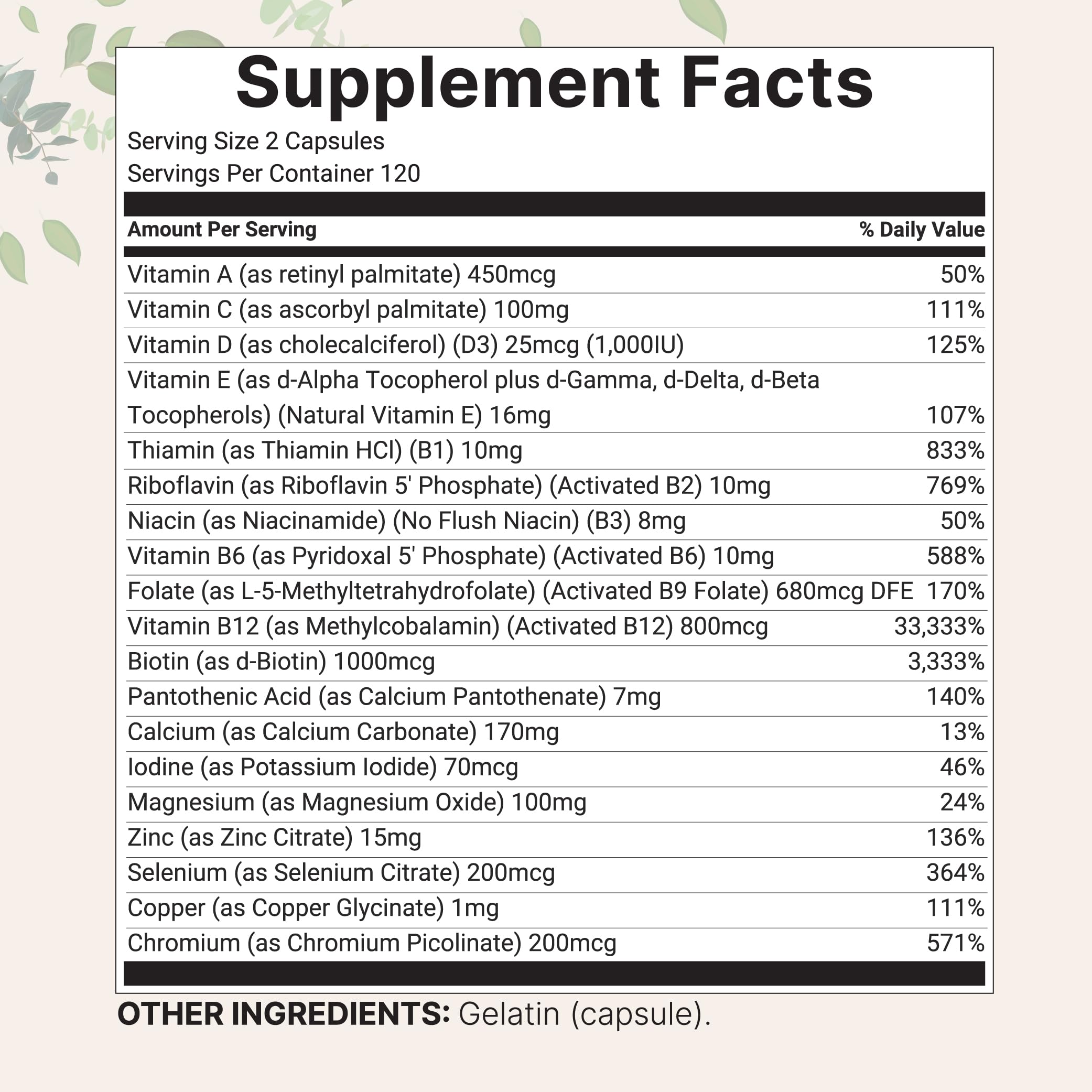 Foto 3 pulgar | Suplemento  Microingredientes  Multivitamínico Metilado Puro - Venta Internacional.