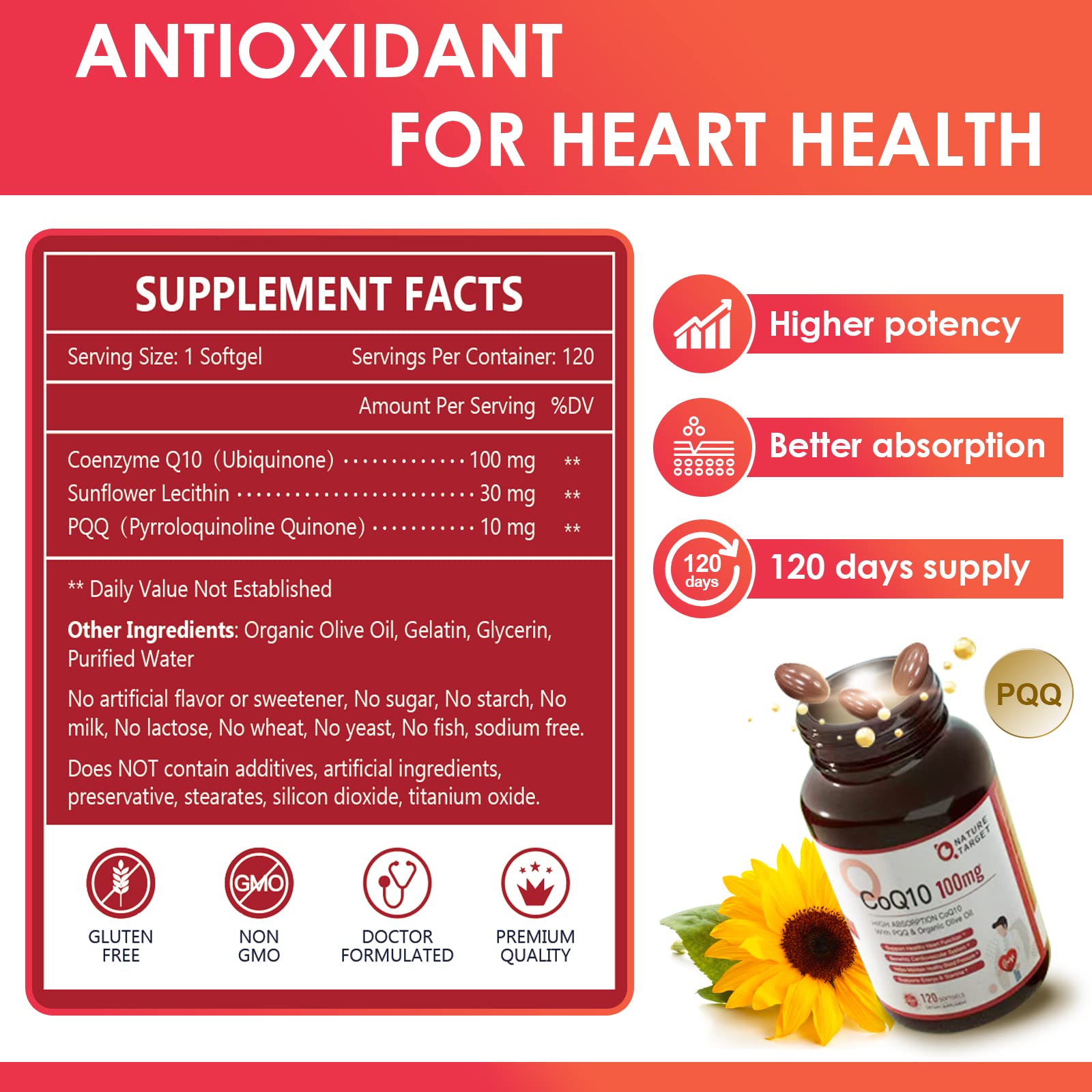 Foto 2 | Complemente Las Cápsulas Blandas Nature Target Coq10-100 Mg Con 10 Mg De Pqq - Venta Internacional.