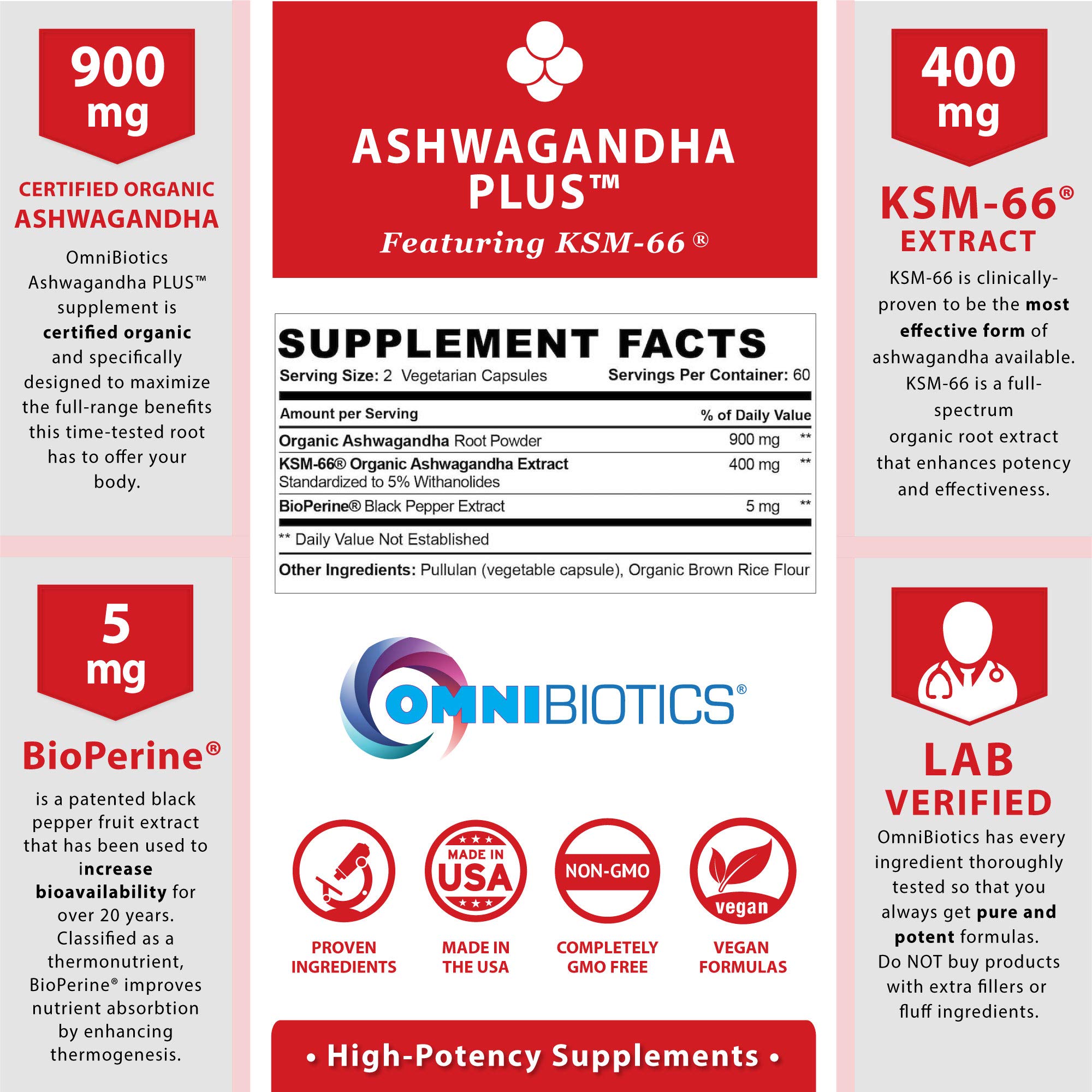 Foto 3 pulgar | Suplemento Omnibiotics De Ashwagandha Orgánica 1300 Mg 120 Cápsulas - Venta Internacional.