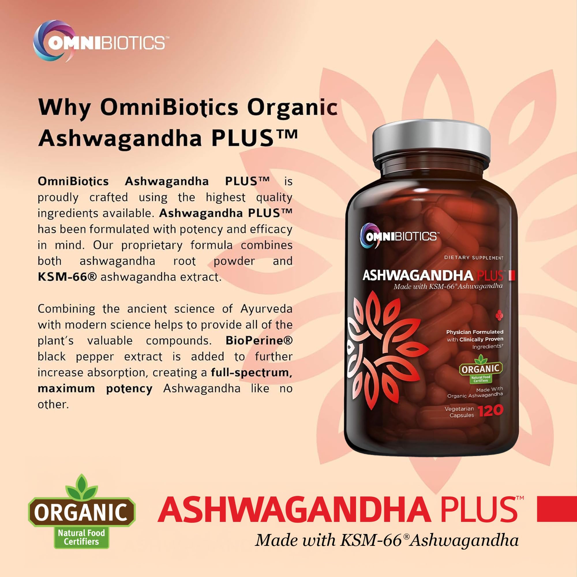 Foto 4 | Suplemento Omnibiotics De Ashwagandha Orgánica 1300 Mg 120 Cápsulas - Venta Internacional.