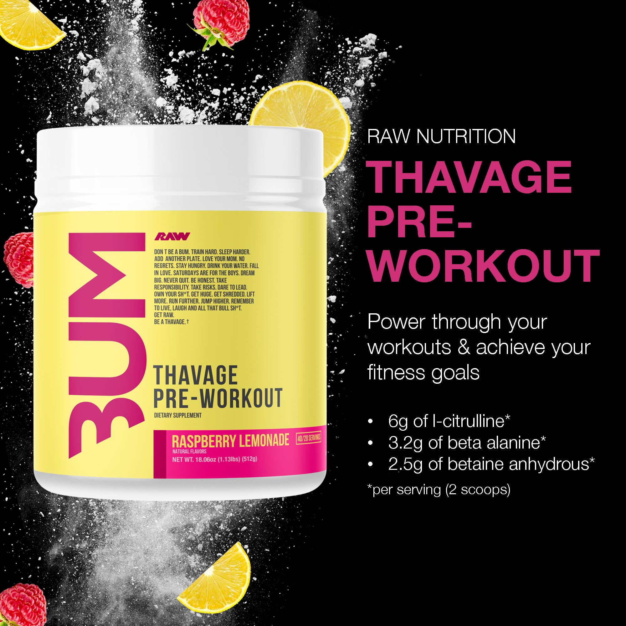 Foto 3 pulgar | Limonada De Frambuesa Raw Thavage En Polvo Para Antes Del Entrenamiento  40 Dosis - Venta Internacional.