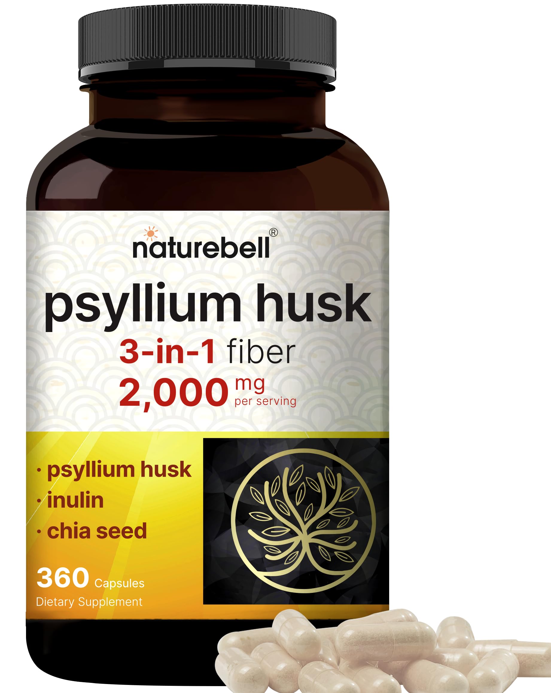 Foto 2 pulgar | Suplemento Naturebell En Cápsulas De Cáscara De Psyllium  2000 Mg  360 Unidades - Venta Internacional.
