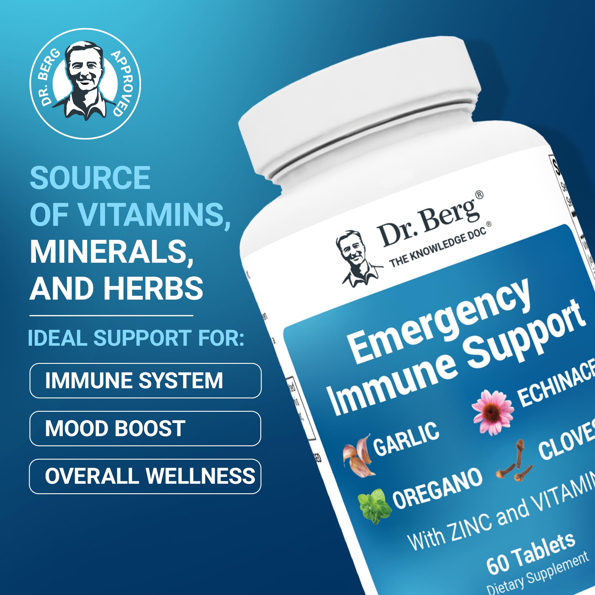 Foto 3 pulgar | Complemente El Dr. Berg Emergency Immune Support Con 60 Tabletas De Equinácea - Venta Internacional.
