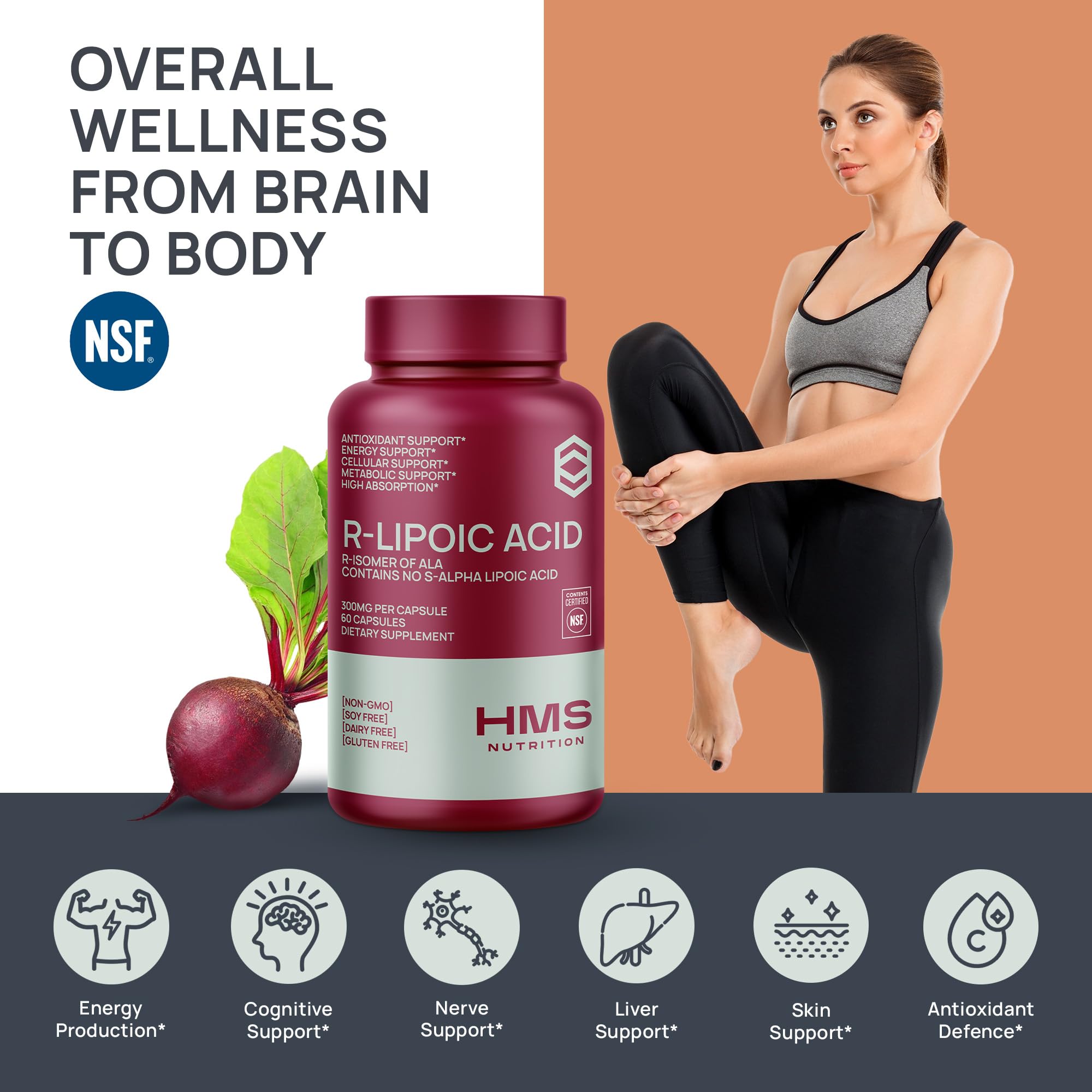 Foto 4 pulgar | Suplemento De Ácido R-lipoico Estabilizado De Hms Nutrition 300 Mg - Venta Internacional.