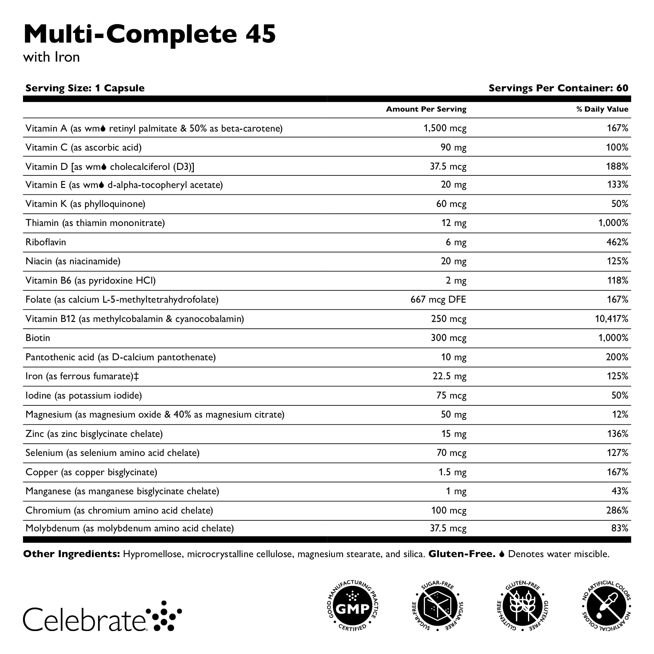 Foto 5 | Suplemento Celebrate Vitamins Multicomplete  45 Mg De Hierro  60 Cápsulas - Venta Internacional.