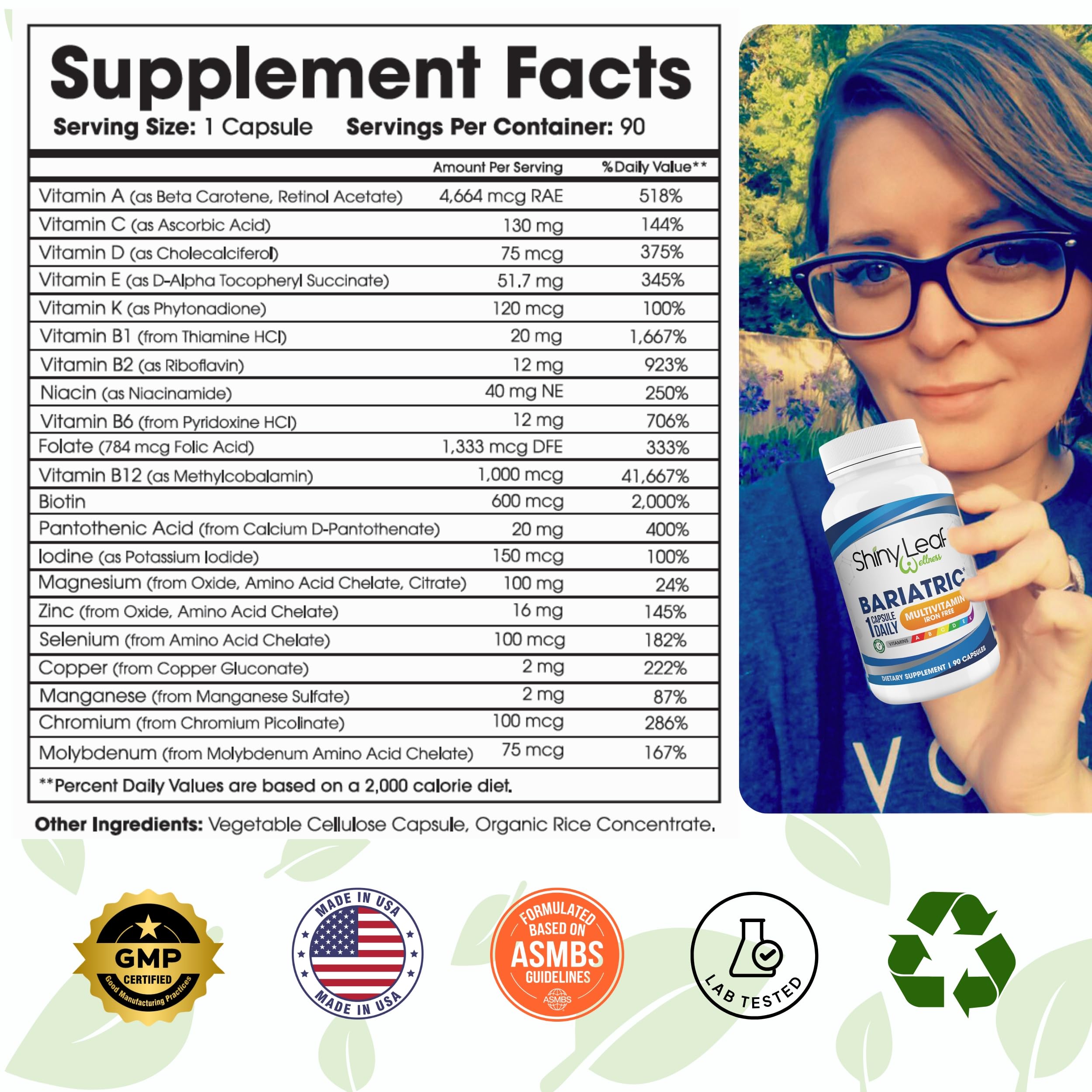 Foto 2 | Multivitamínico Bariátrico Shiny Leaf Sin Hierro 90 Cápsulas - Venta Internacional.
