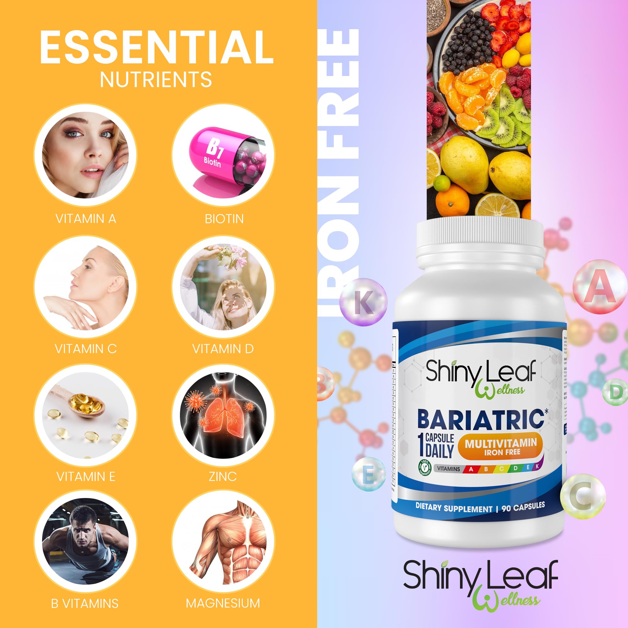 Foto 6 pulgar | Multivitamínico Bariátrico Shiny Leaf Sin Hierro 90 Cápsulas - Venta Internacional.