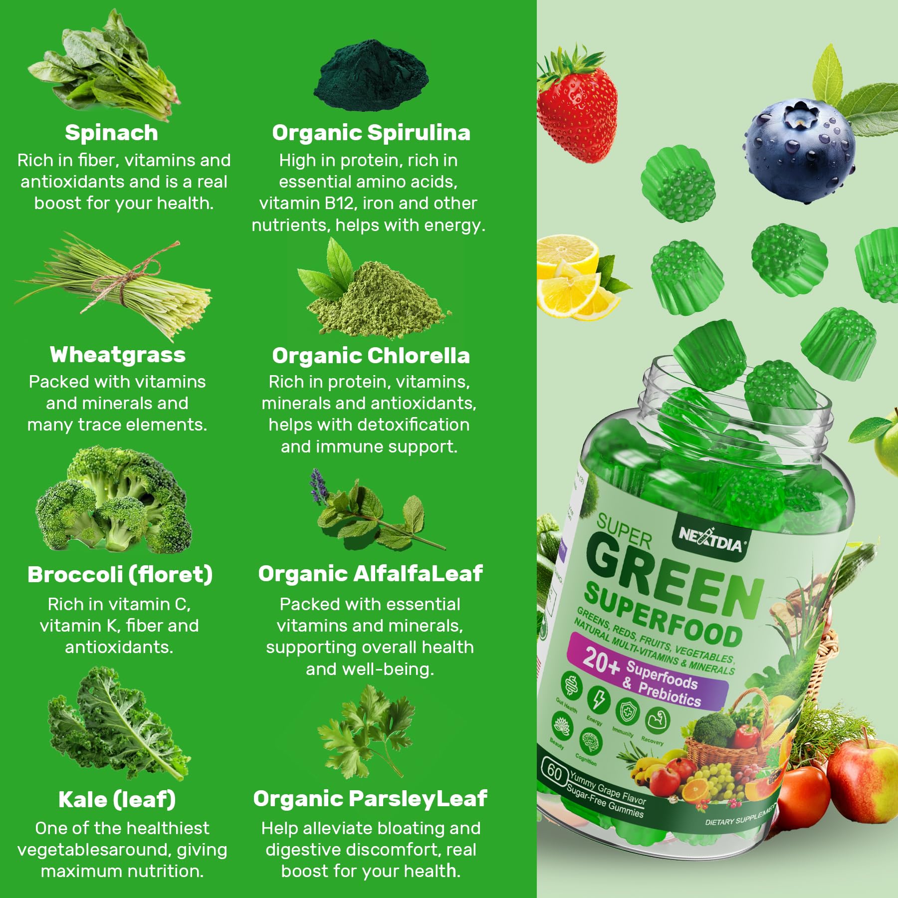 Foto 4 pulgar | Suplemento Nextdia Super Greens Gomies 120 Unidades - Venta Internacional.