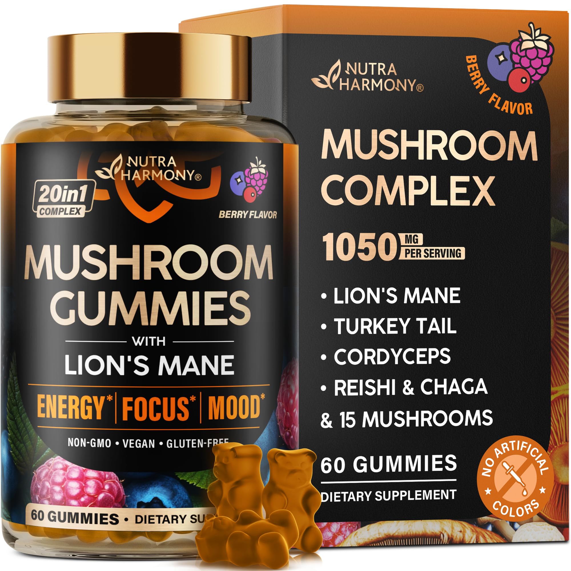 Foto 2 pulgar | Suplemento Nutraharmony Mushroom Gummies 1050 Mg 60 Unidades - Venta Internacional.