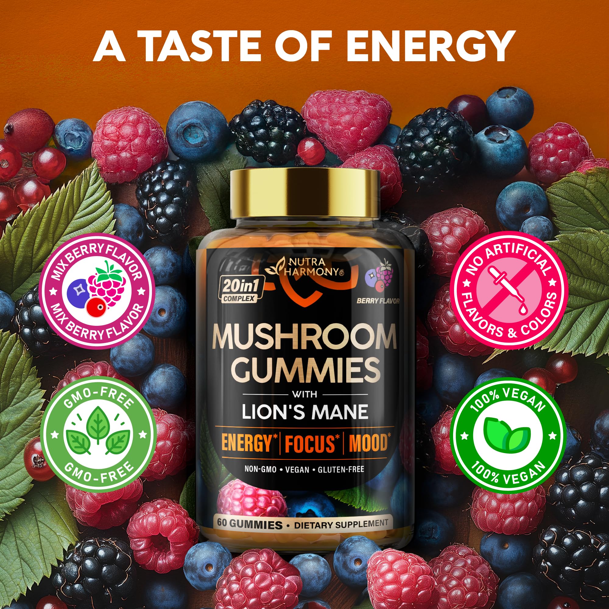 Foto 5 pulgar | Suplemento Nutraharmony Mushroom Gummies 1050 Mg 60 Unidades - Venta Internacional.