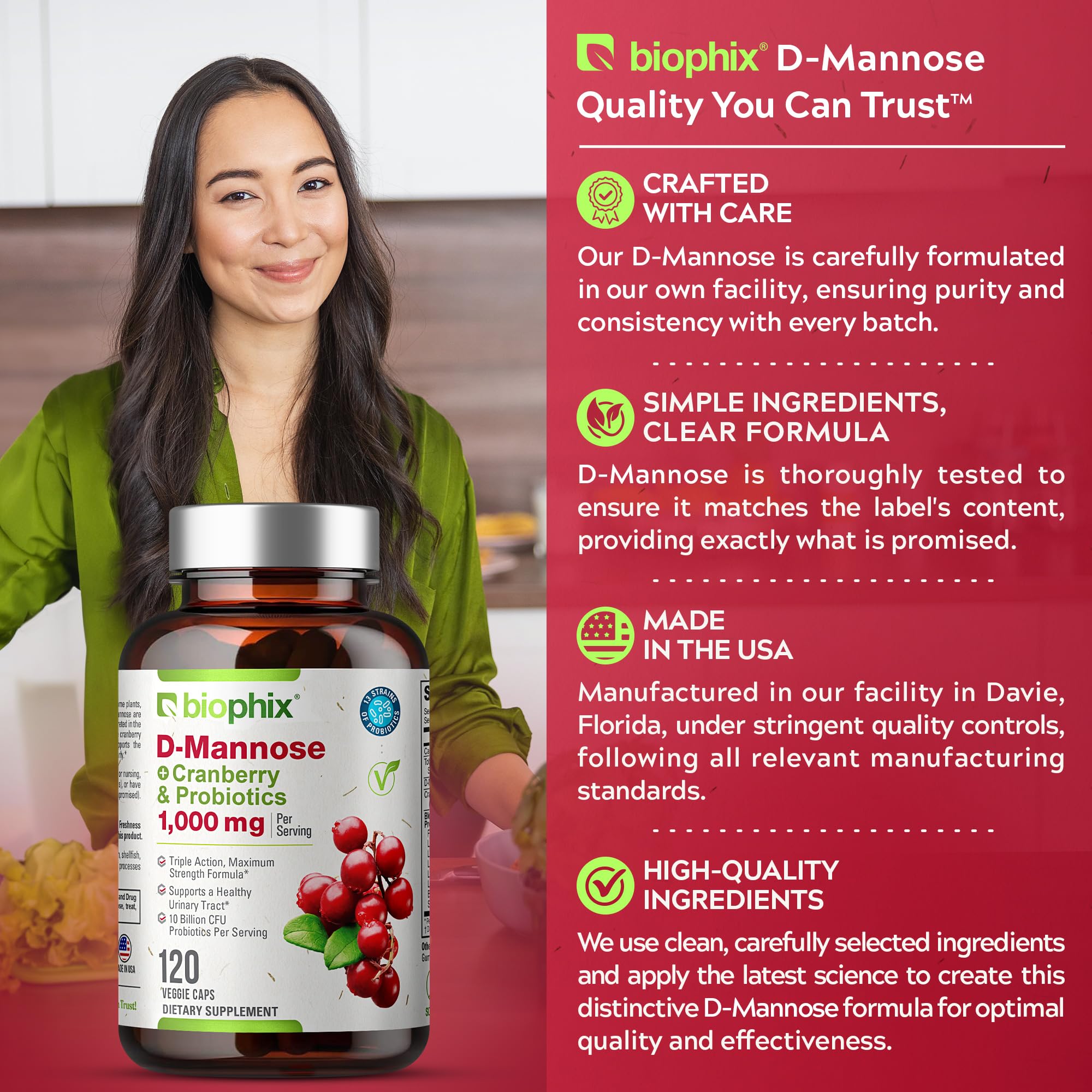 Foto 6 | Suplemento Biophix De D-manosa En Cápsulas De 1000 Mg Con Arándano Y Probióticos - Venta Internacional.
