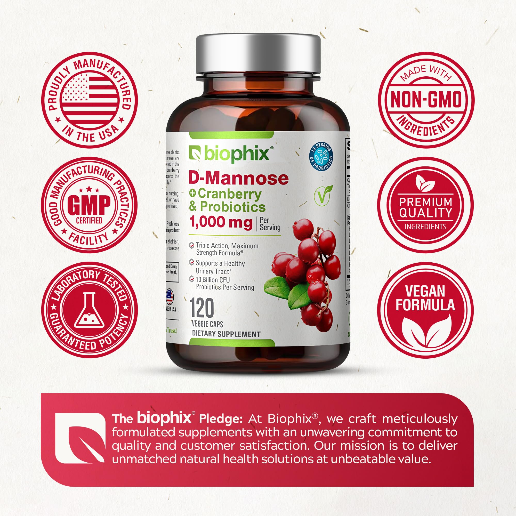 Foto 8 pulgar | Suplemento Biophix De D-manosa En Cápsulas De 1000 Mg Con Arándano Y Probióticos - Venta Internacional.
