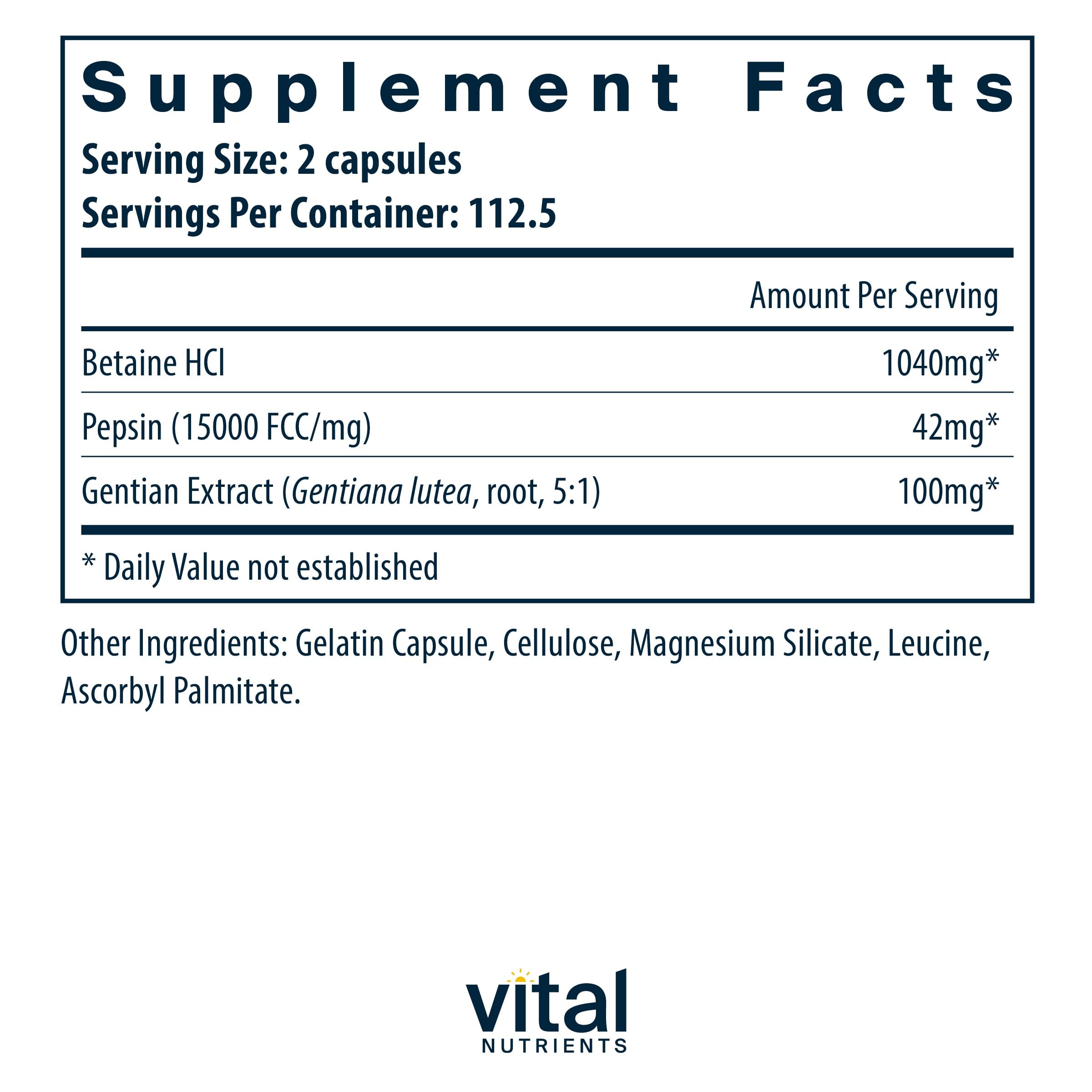 Foto 3 pulgar | Suplemento Vital Nutrients  Betaína Hcl y Pepsina  225 Cápsulas - Venta Internacional