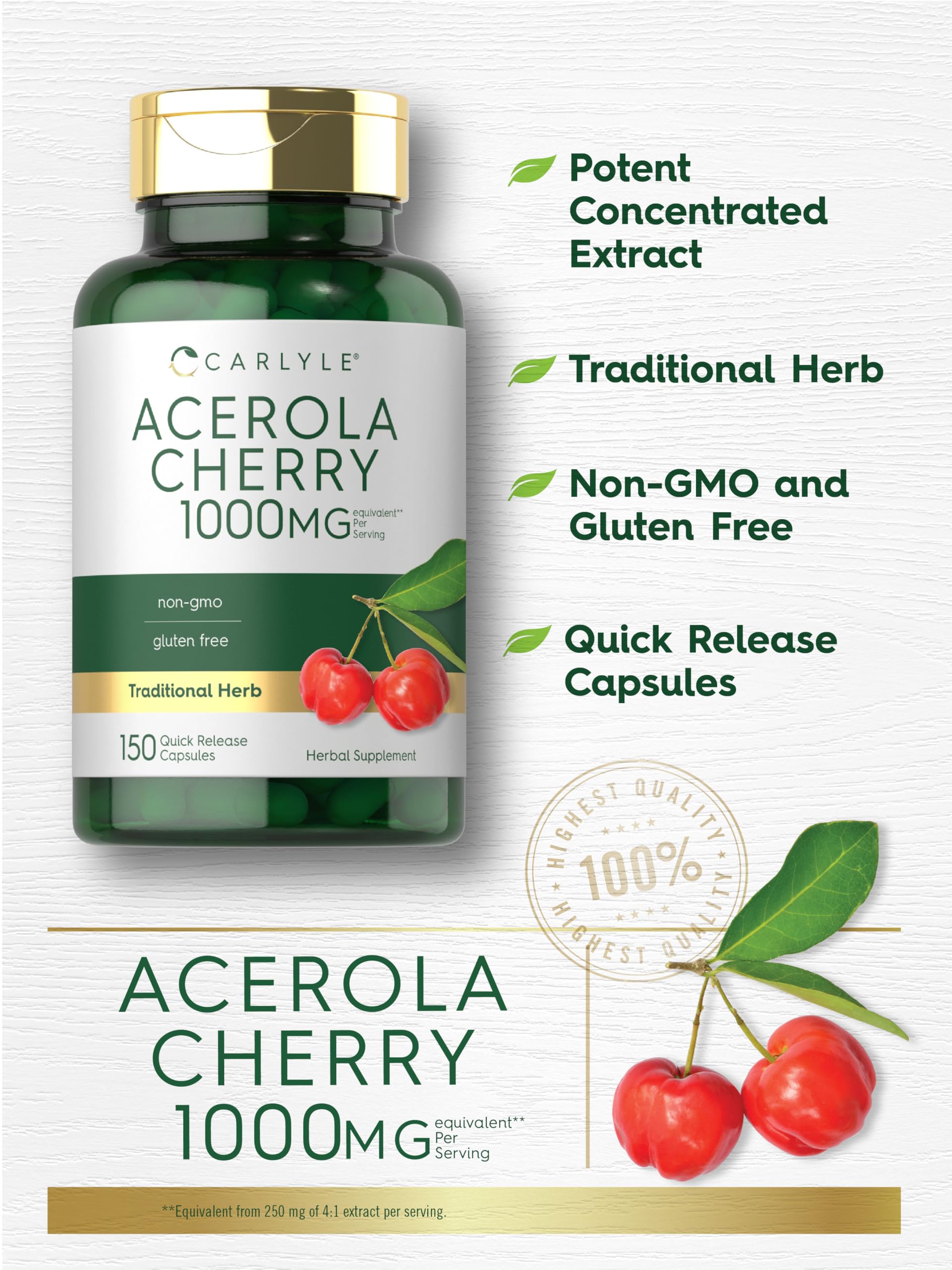 Foto 4 | Suplemento Carlyle  Acerola Y Cereza  Cápsulas De 1000 Mg  150 Unidades - Venta Internacional.