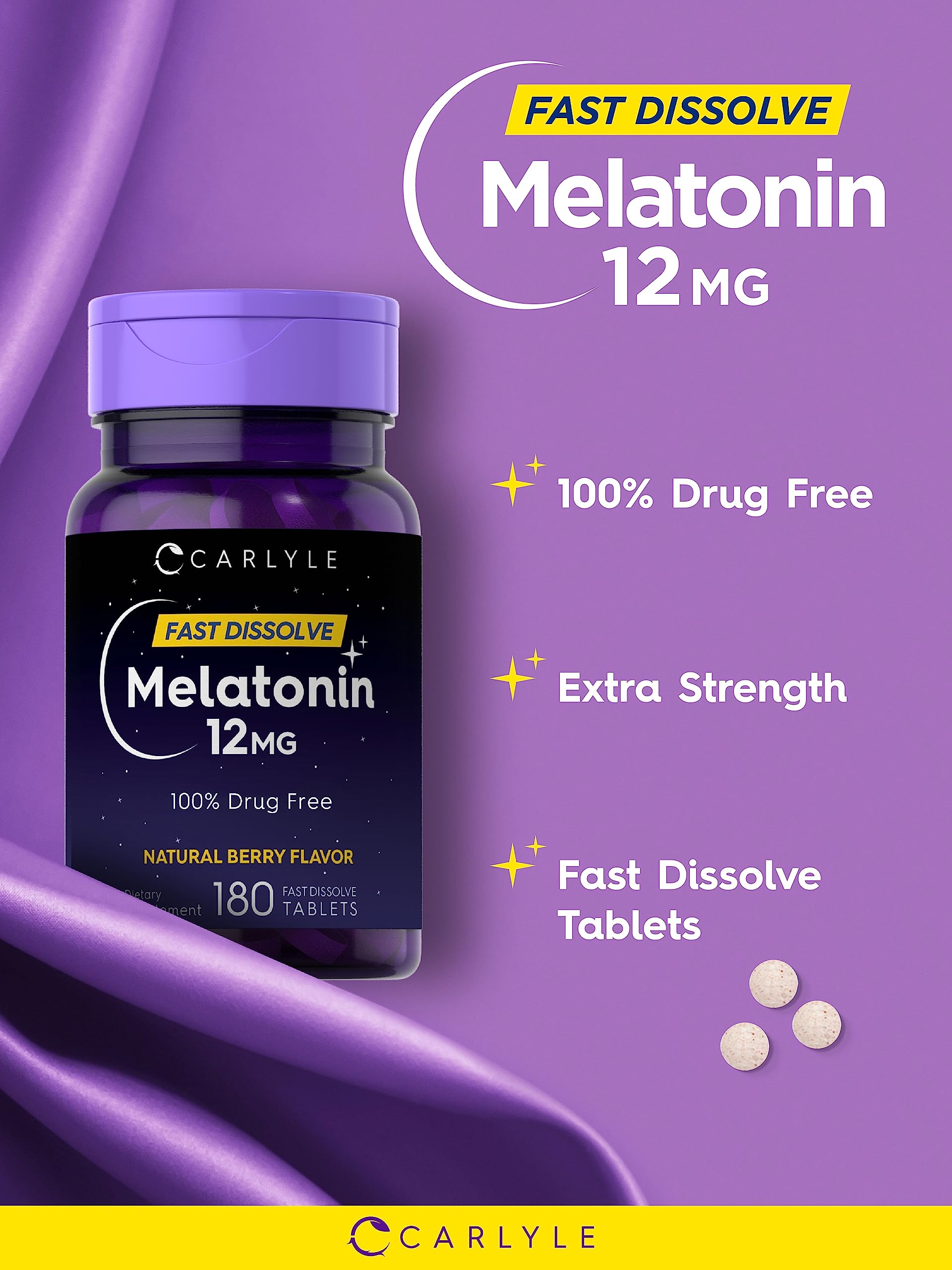 Foto 4 pulgar | Suplemento Carlyle Melatonin 12 Mg De Disolución Rápida  180 Comprimidos - Venta Internacional.