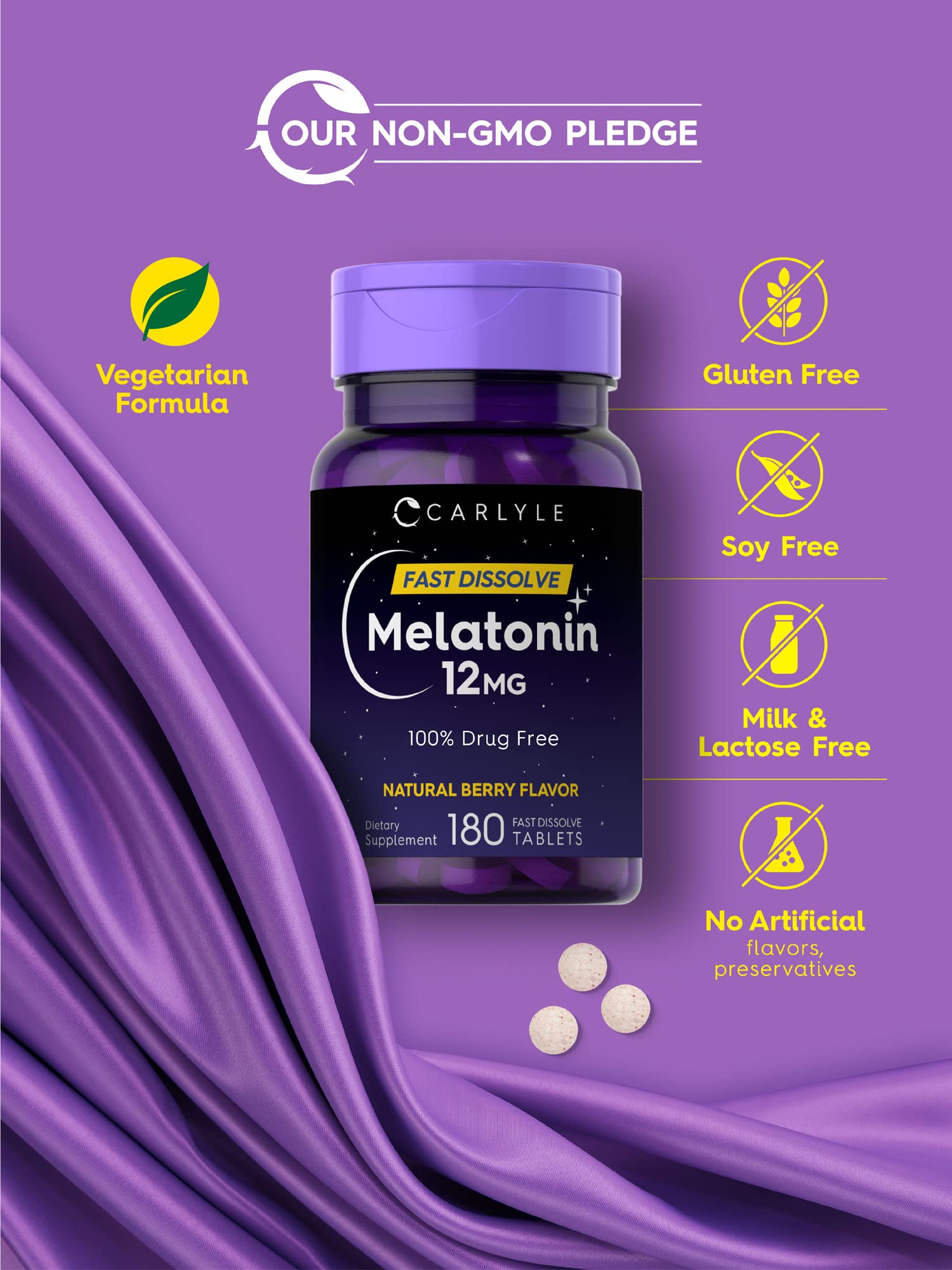 Foto 5 | Suplemento Carlyle Melatonin 12 Mg De Disolución Rápida  180 Comprimidos - Venta Internacional.
