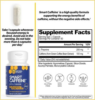 Foto 2 | Suplemento Natural Stacks Smart Cafeine 100 mg + L-Teanina 200 mg 60 cápsulas - Venta Internacional