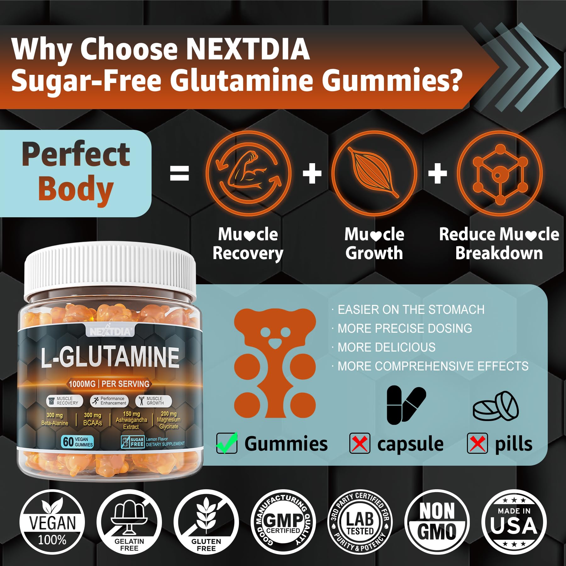 Foto 8 pulgar | L-glutamina Nextdia 60 Gomitas-Venta Internacional
