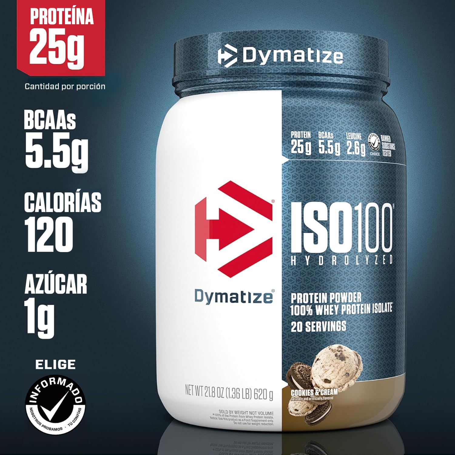 Foto 4 pulgar | Proteína de Suero en Polvo Dymatize Iso100 Sabor Cookies & Cream 620 g - Venta Internacional