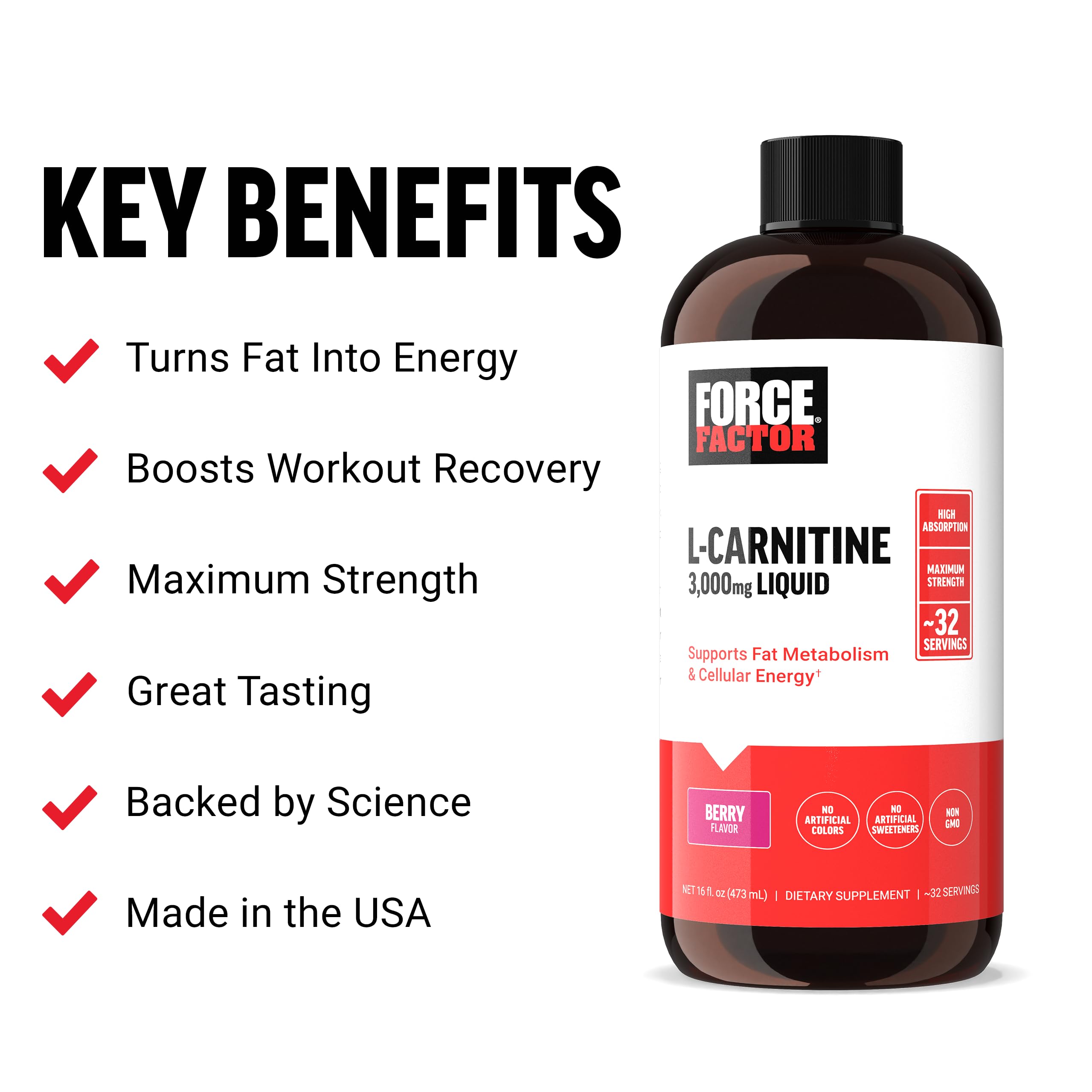 Foto 4 pulgar | Suplemento Alimenticio Force Factor L-Carnitina 473 ml - Venta Internacional