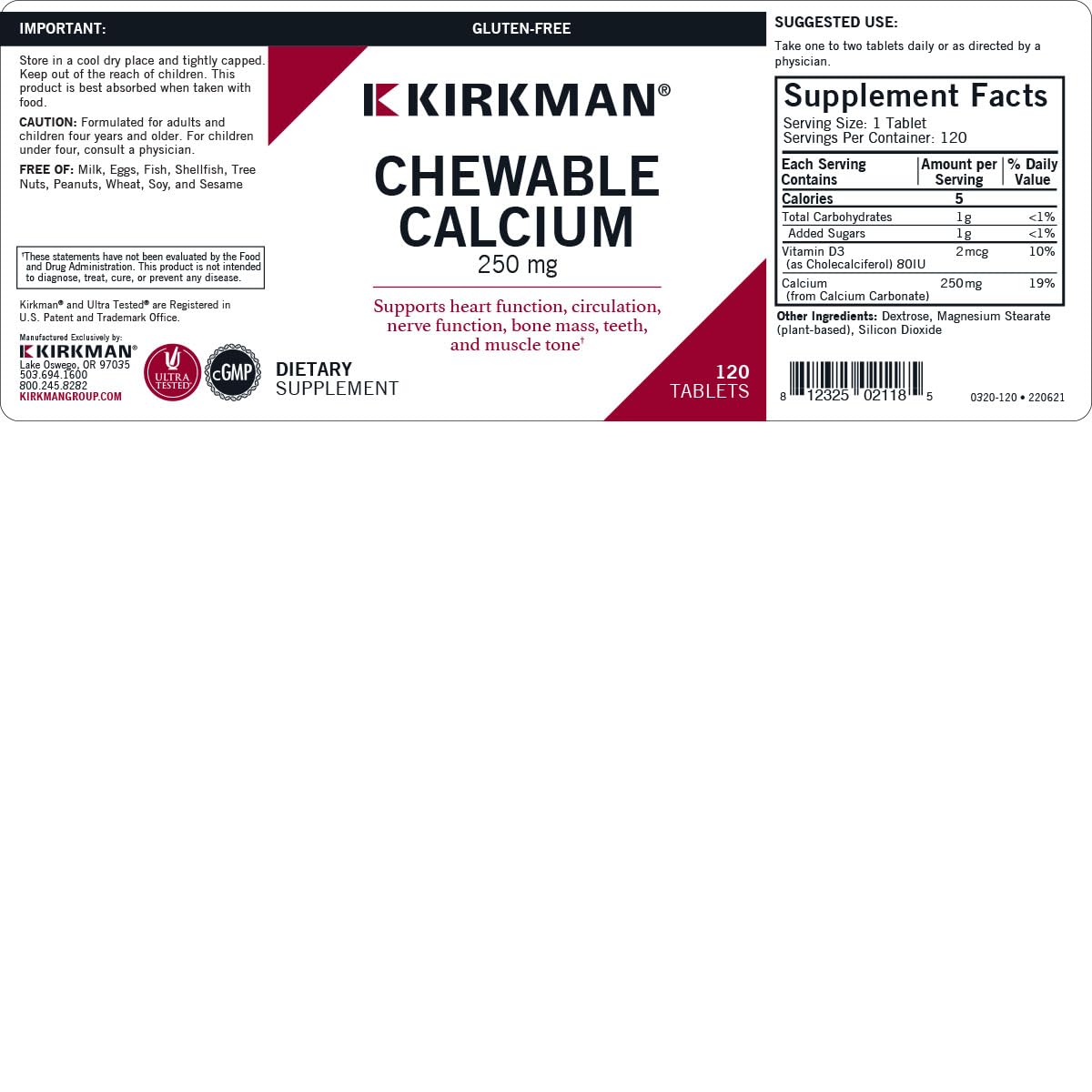 Foto 4 pulgar | Complemente Kirkman Calcium 250 Mg Con Vitamina D3 120 Tabletas - Venta Internacional.
