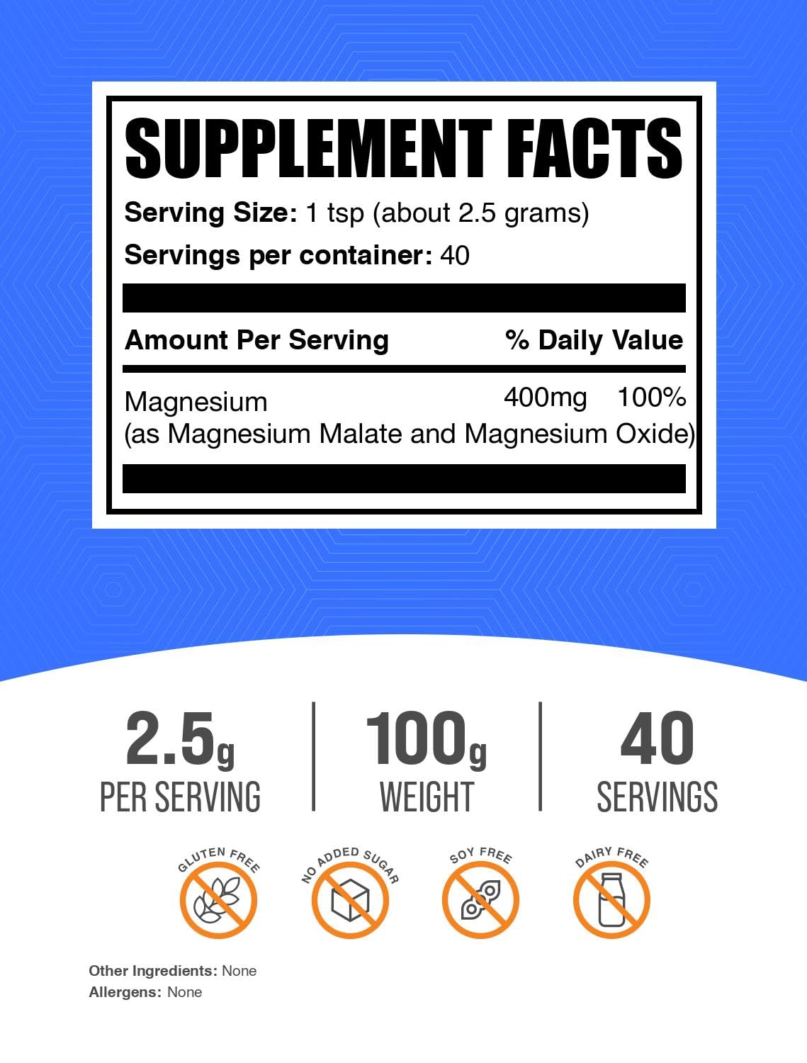 Foto 3 pulgar | Malato de Magnesio en Polvo Bulksupplements.com 100 gr - Venta Internacional