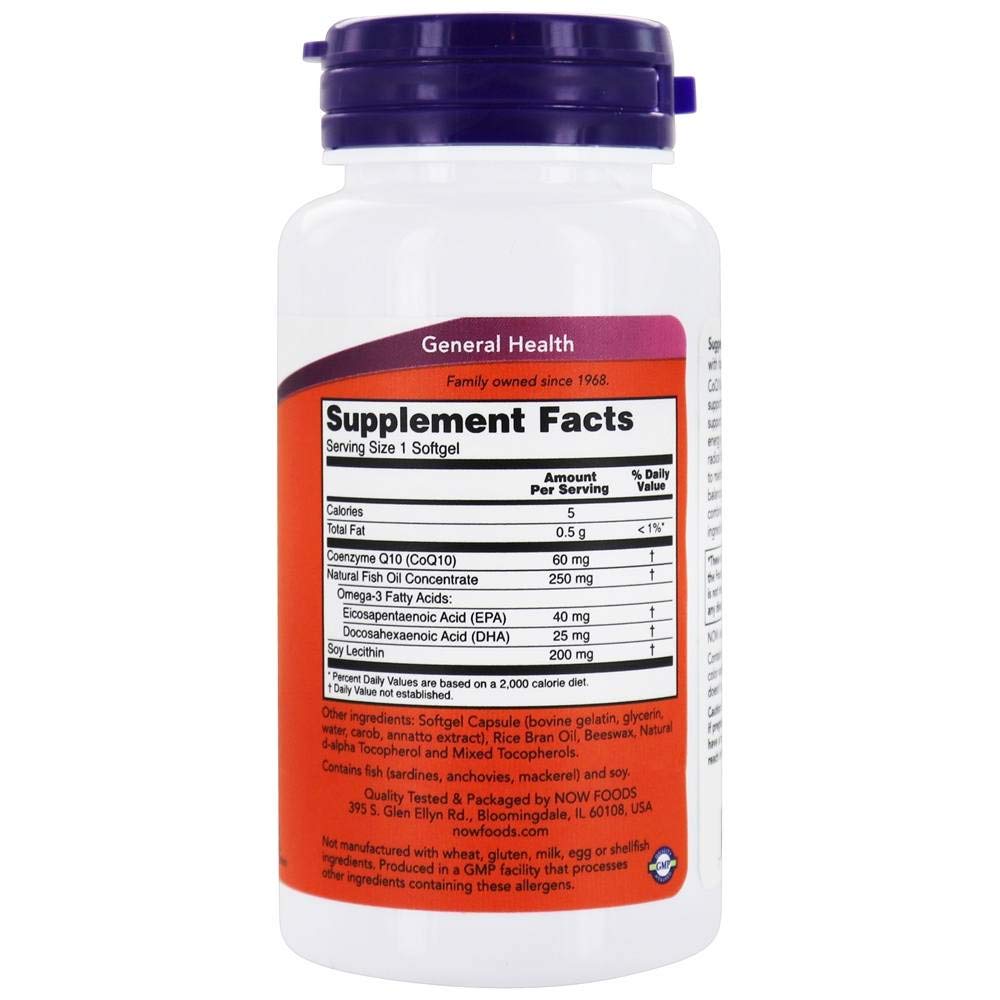 Foto 2 | Aceite de Pescado Now Foods CoQ10 Omega 3 60 mg 60 Softgels - Venta Internacional