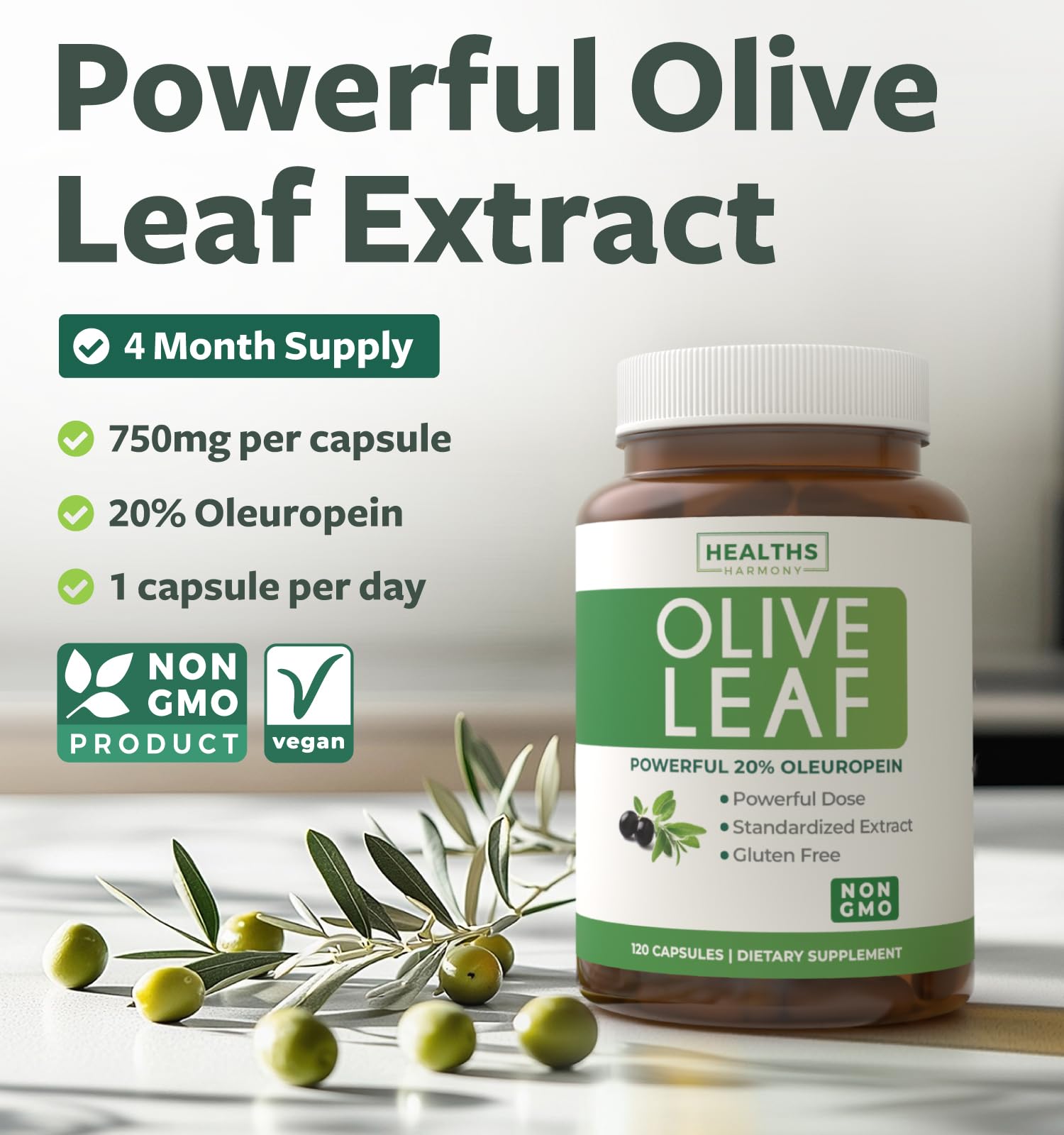 Foto 3 pulgar | Extracto de Hoja de Olivo Harmony Supplement Healths 120 Cápsulas - Venta Internacional
