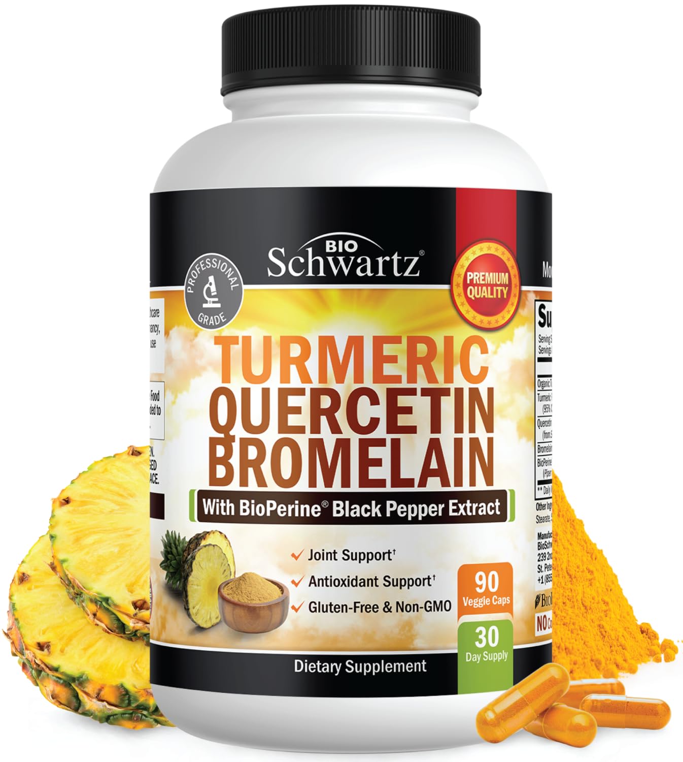 Foto 2 pulgar | Suplemento Bioschwartz de Cúrcuma Quercetina y Bromelina 90 Cápsulas - Venta Internacional