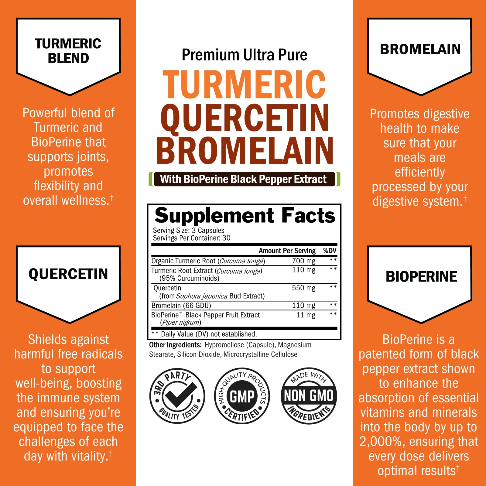 Foto 3 pulgar | Suplemento Bioschwartz de Cúrcuma Quercetina y Bromelina 90 Cápsulas - Venta Internacional