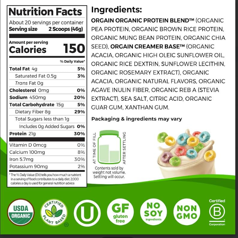 Foto 3 pulgar | Suplemento Alimenticio Protein Powder Orgain Orgain  Cereal Afrutado Vegano Orgánico  920 G - Venta Internacional
