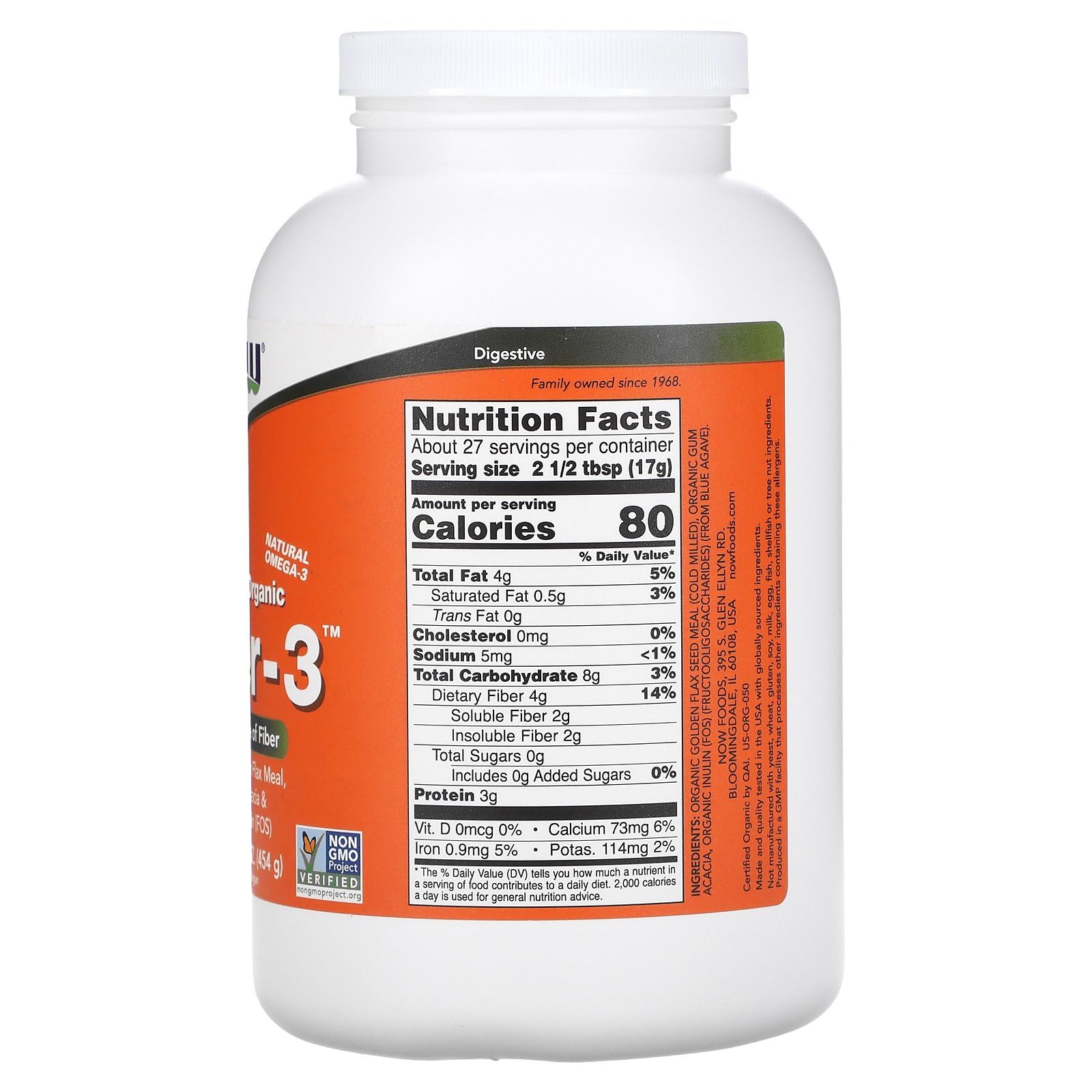Foto 4 | Suplemento Now Foods Fiber-3 Organic 454 g - Venta Internacional