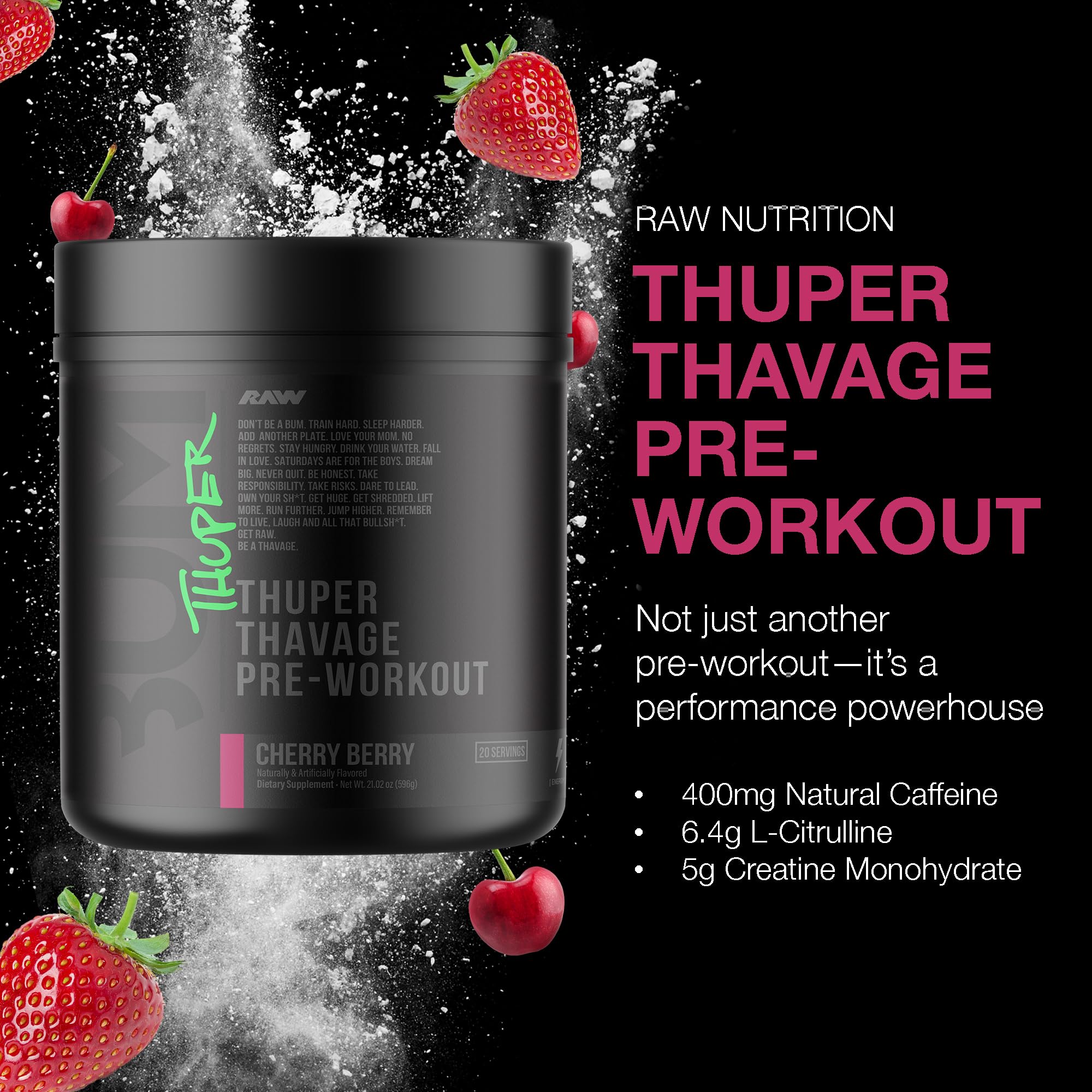 Foto 3 pulgar | Polvo Para Antes Del Entrenamiento Raw Thuper Thavage Con Creatina  20 Dosis - Venta Internacional.