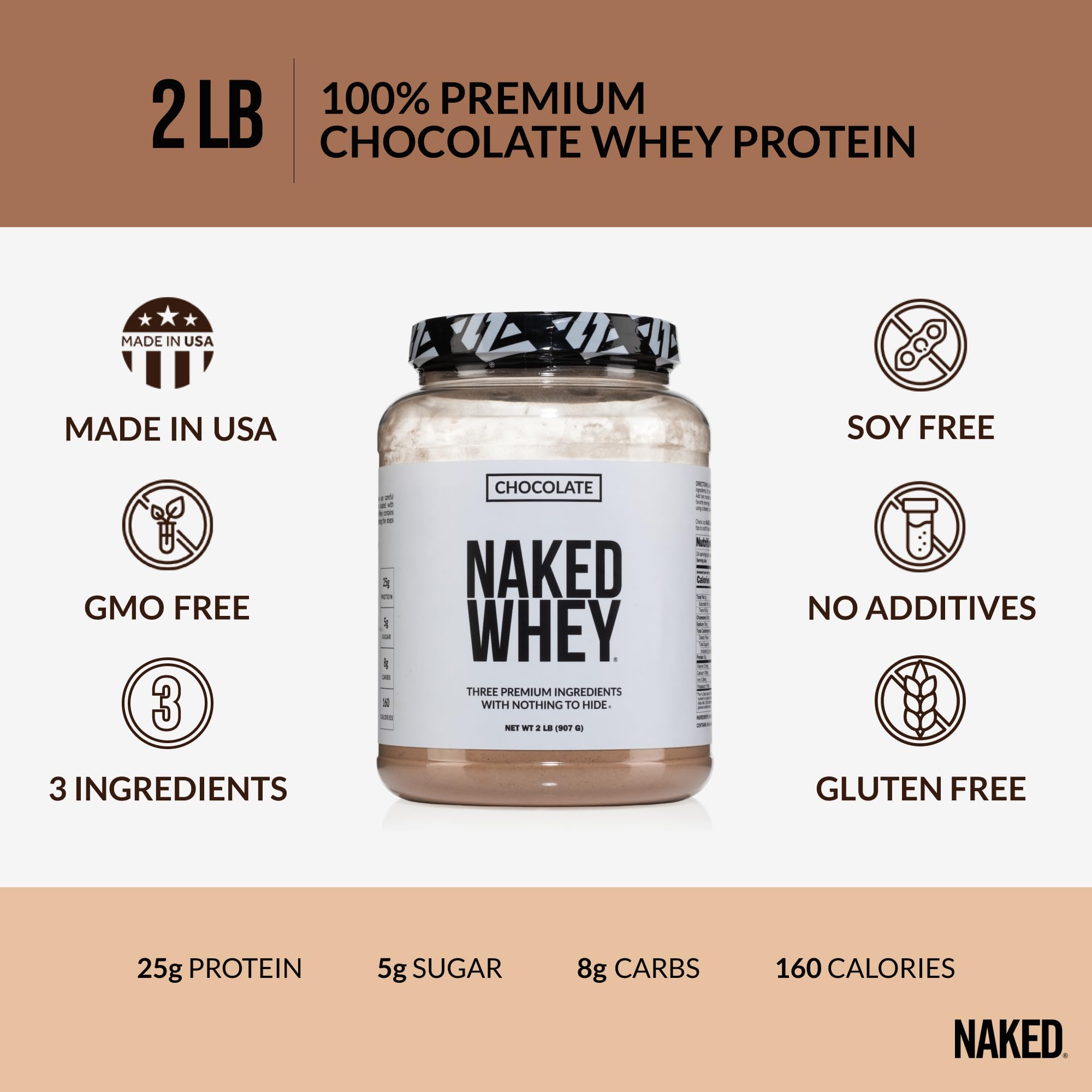 Foto 3 | Proteína en Polvo Naked Whey Chocolate 907g - Venta Internacional