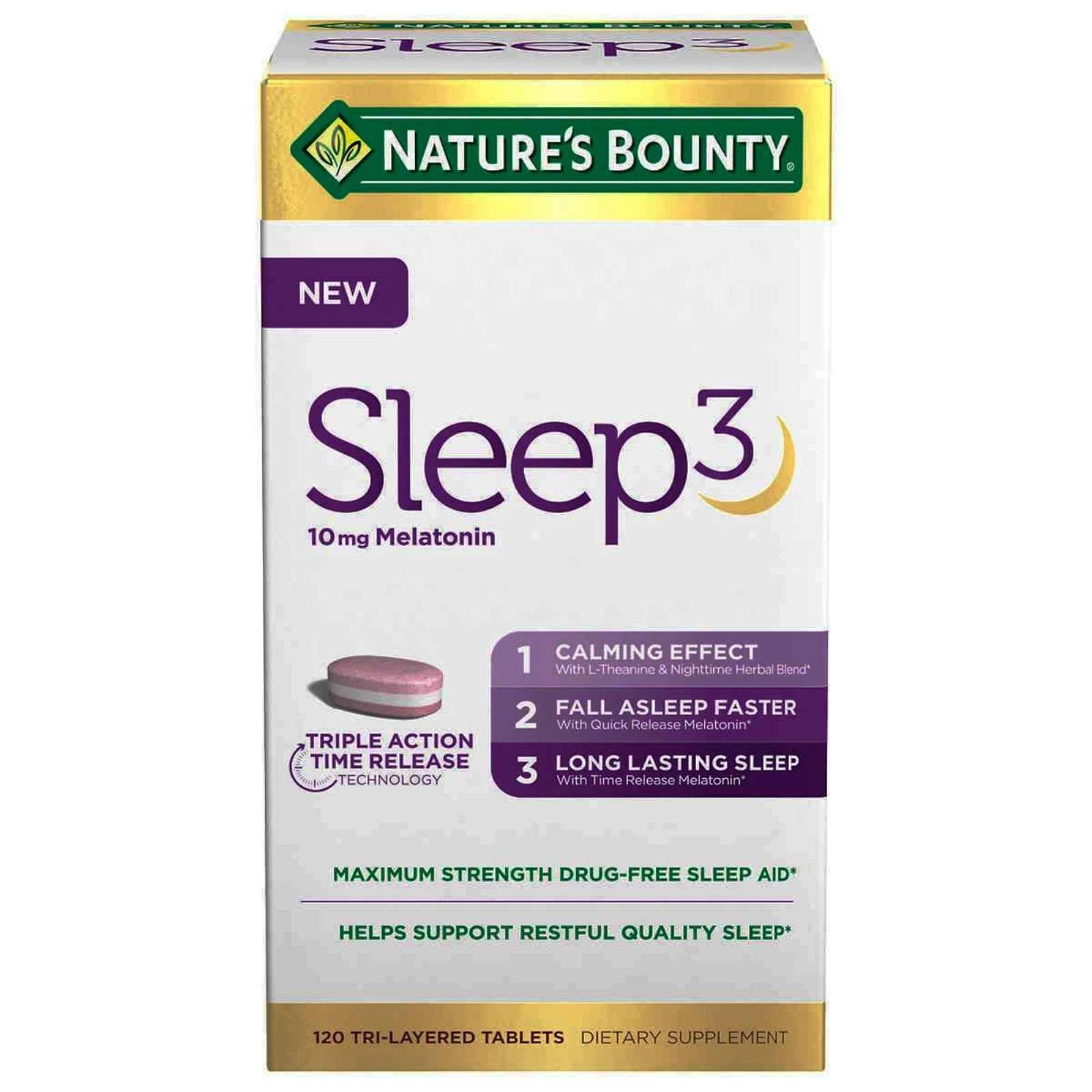 Foto 2 pulgar | Suplemento Nature's Bounty Sleep3 de Melatonina 10 Mg 120 Comprimidos - Venta Internacional