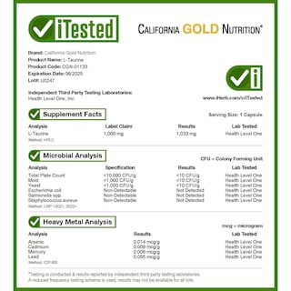 Foto 4 | Suplemento California Gold Nutrition L-taurina 1000 Mg 60 Cápsulas - Venta Internacional.