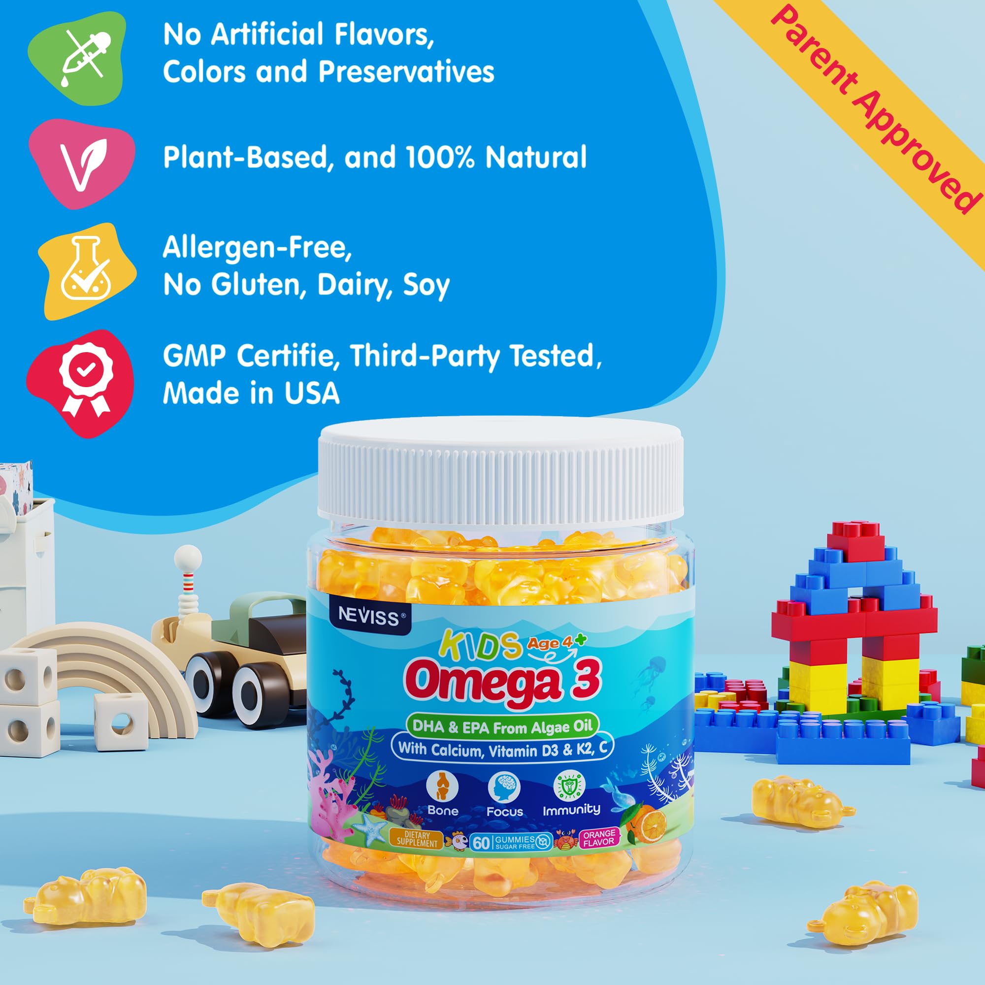 Foto 7 | Complementa Las Gomitas Omega 3 De Neviss Kids Con Calcio  Vitamina D3 Y K2 - Venta Internacional.